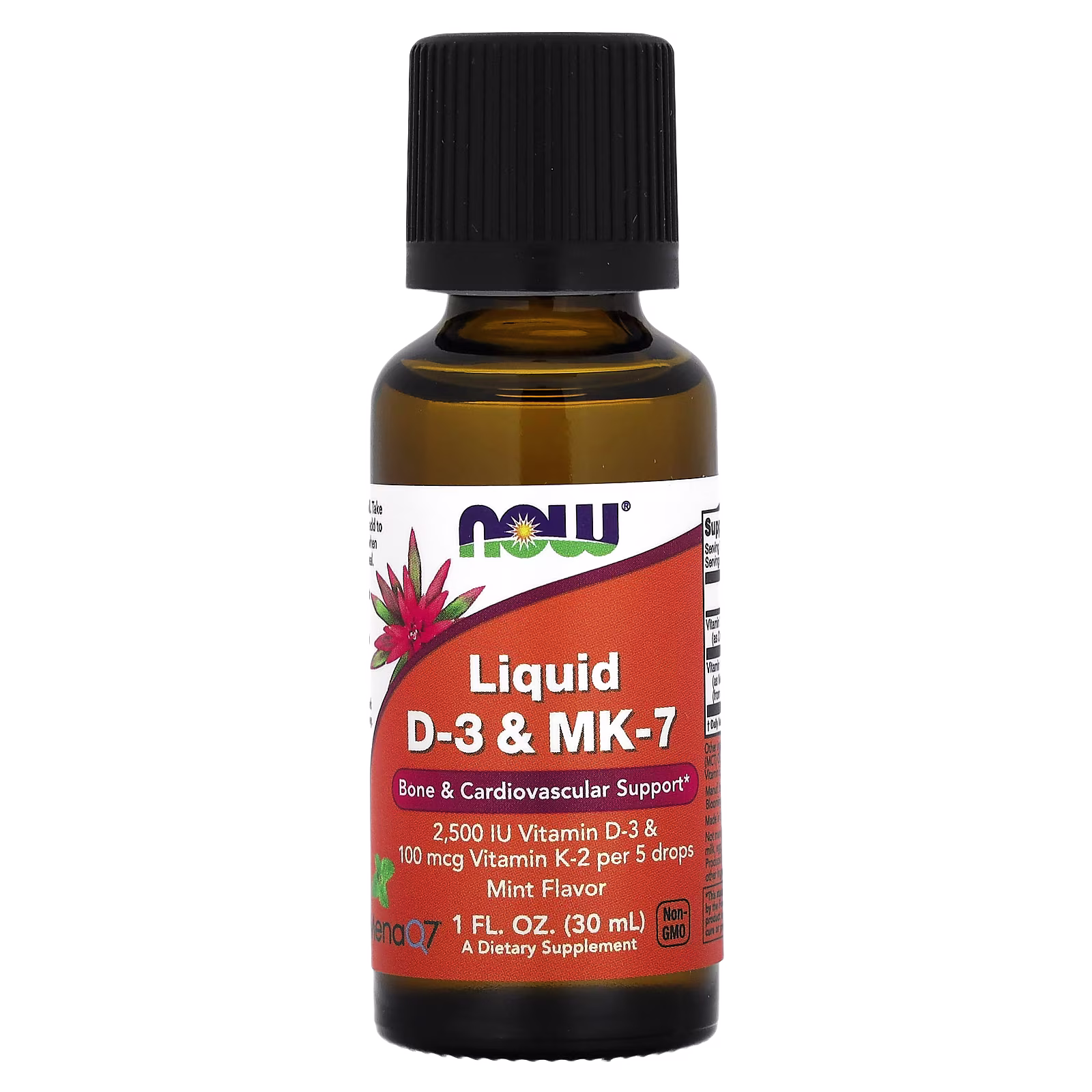 Vitaminas D3 y MK-7 líquidas, Menta, 30 ml (1 oz. líq.), NOW Foods