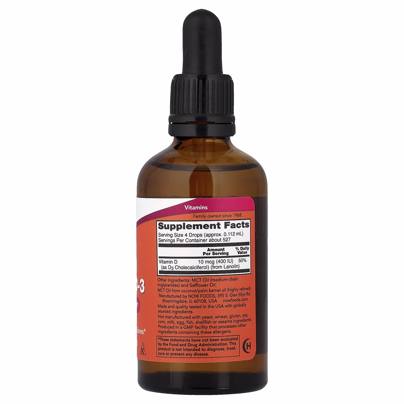 Vitamina D3 líquida, 59 ml (2 oz. líq.), NOW Foods