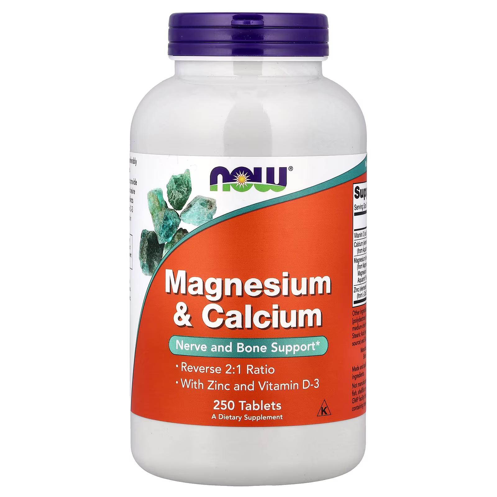 Magnesio y calcio con zinc y vitamina D3, 250 tabletas, NOW Foods