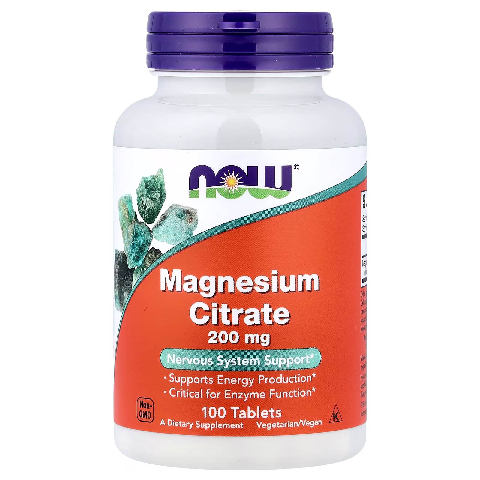 Citrato de magnesio, 200 mg, 100 tabletas, NOW Foods