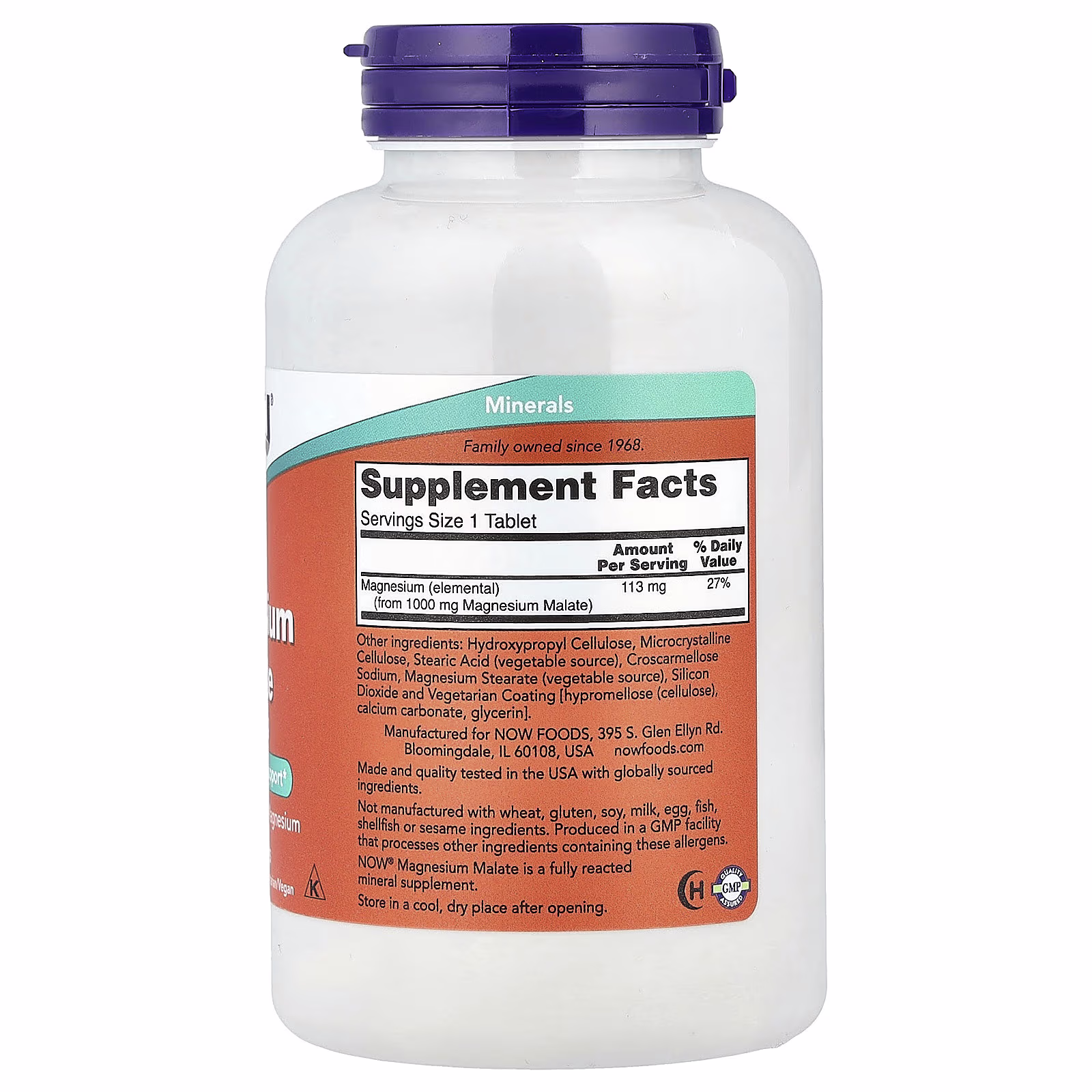 Malato de magnesio, 1000 mg, 180 tabletas, NOW Foods