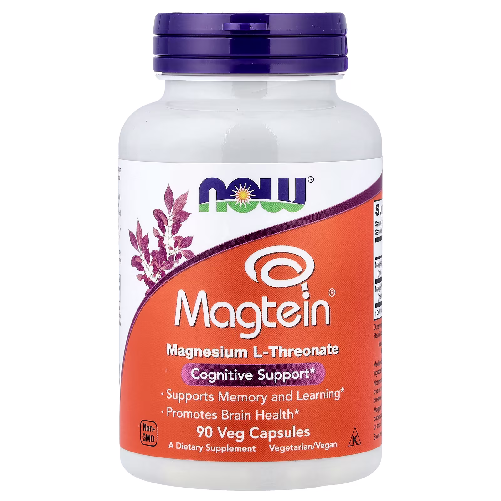 Magtein®, L-treonato de magnesio, 90 cápsulas vegetales (48 mg por cápsula), NOW Foods