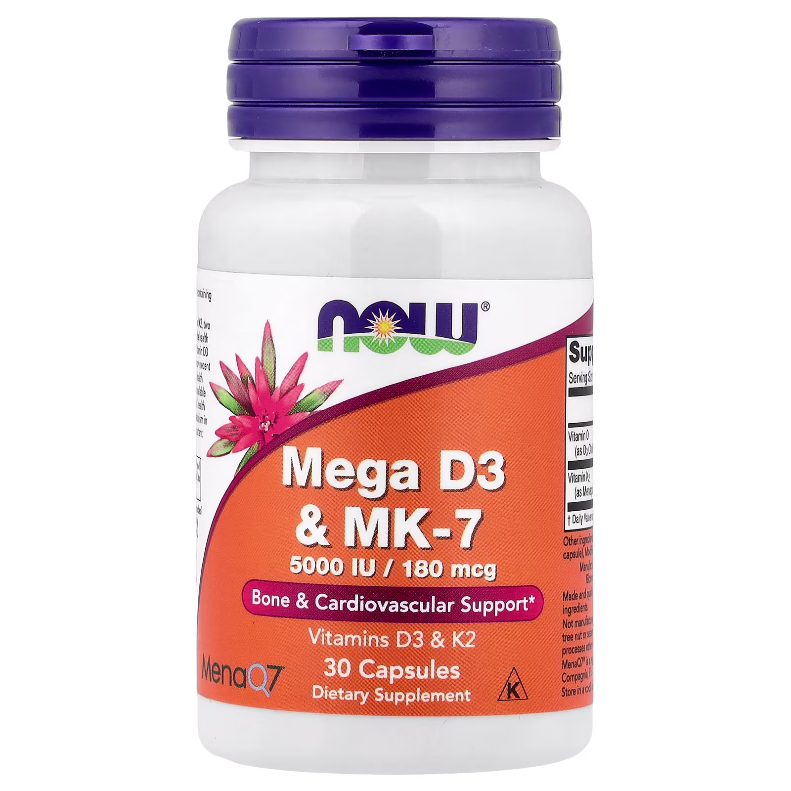 Mega vitaminas D3 y MK-7, 30 cápsulas, NOW Foods