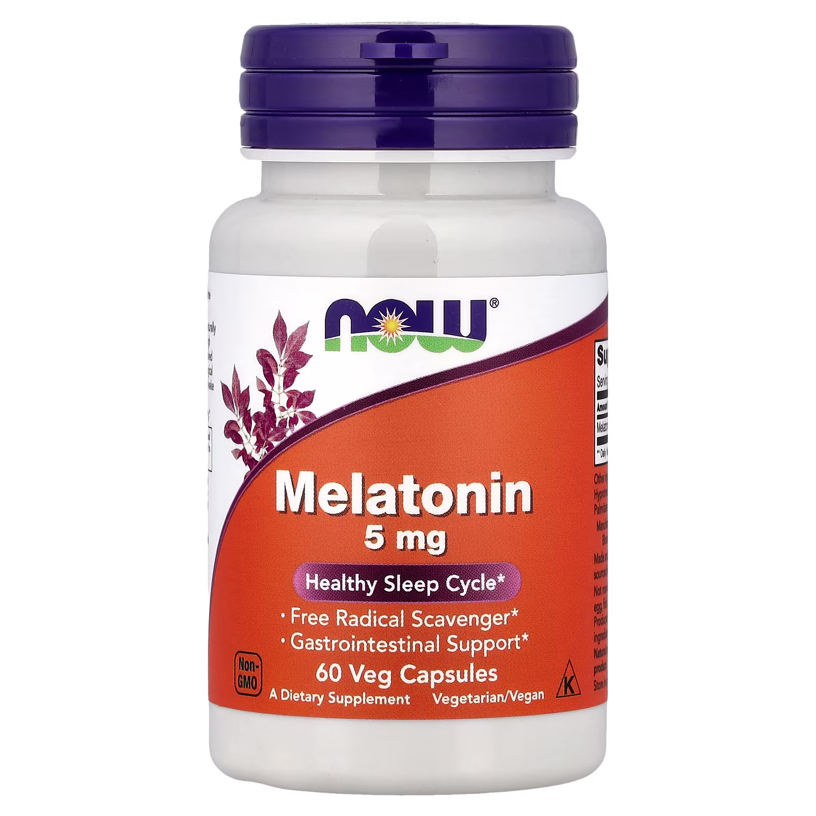Melatonina, 5 mg, 60 cápsulas vegetales, NOW Foods