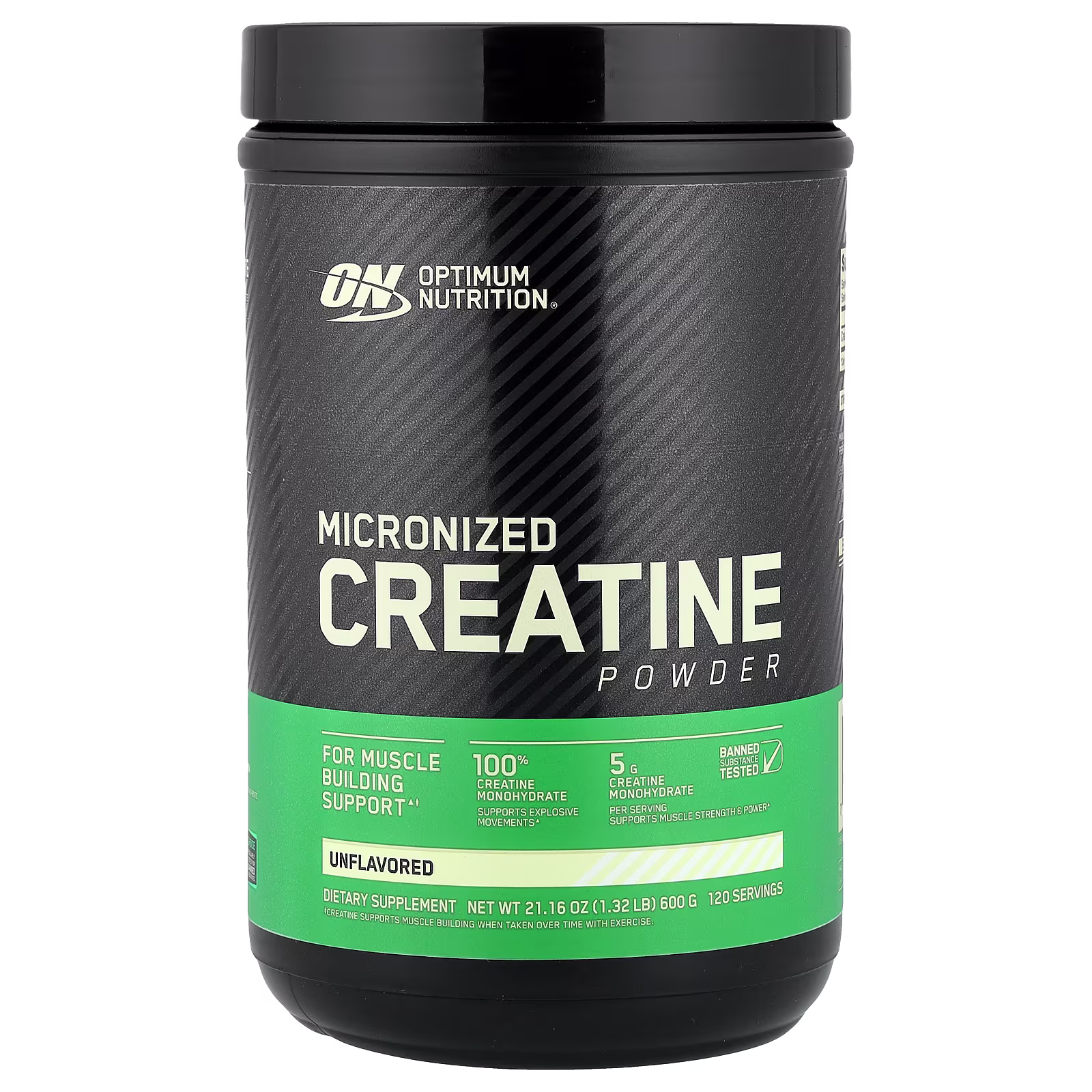 Creatina micronizada en polvo, Sin sabor, 600 g (1,32 lb), Optimum Nutrition