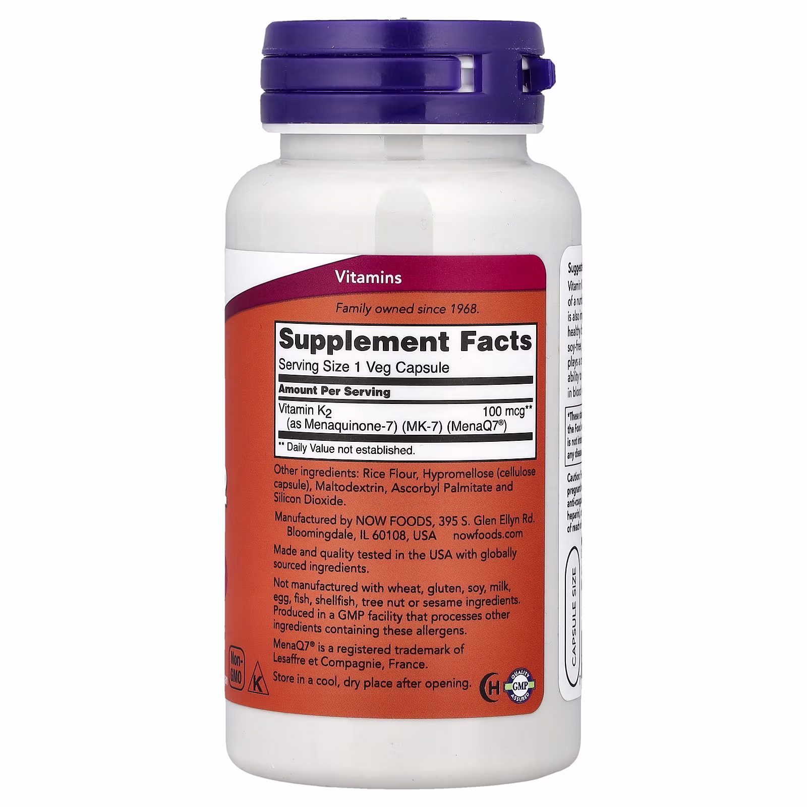 Vitamina K2 MK-7, 100 mcg, 120 cápsulas vegetales, NOW Foods