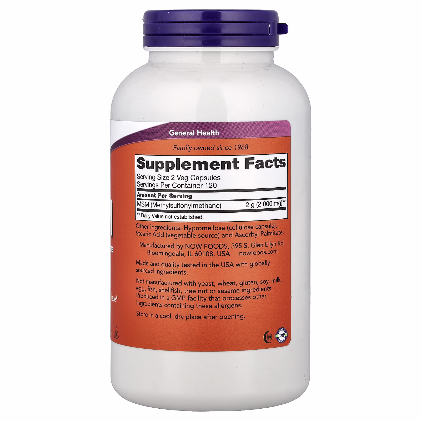 MSM, Metilsulfonilmetano, 1000 mg, 240 cápsulas vegetales, NOW Foods