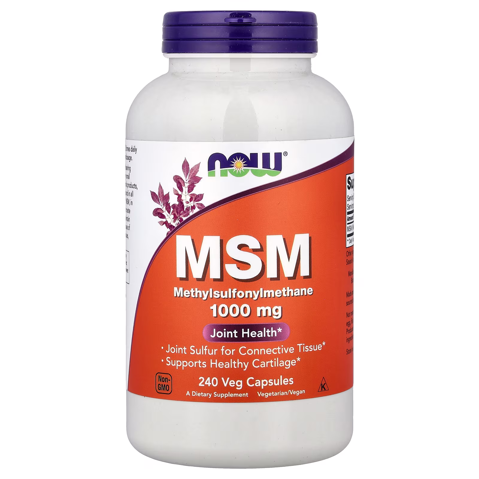 MSM, Metilsulfonilmetano, 1000 mg, 240 cápsulas vegetales, NOW Foods