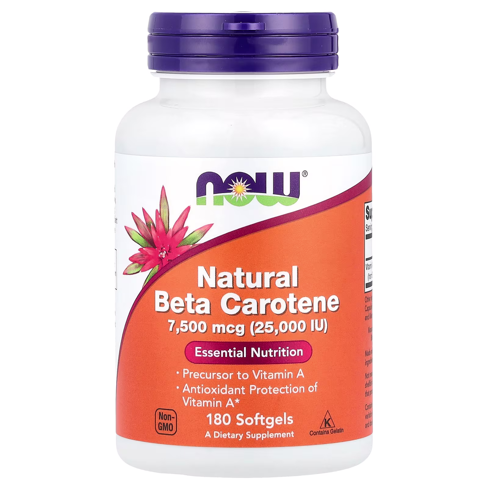 Beta-caroteno natural, 7500 mcg (25000 UI), 180 cápsulas blandas, NOW Foods