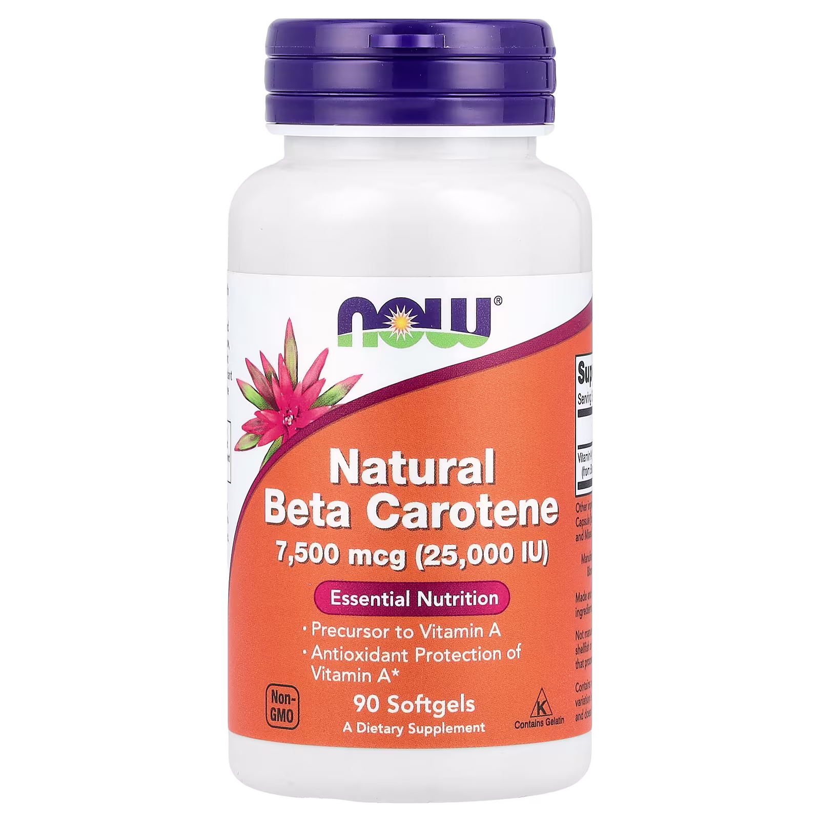 Beta-caroteno natural, 7500 mcg (25000 UI), 90 cápsulas blandas, NOW Foods
