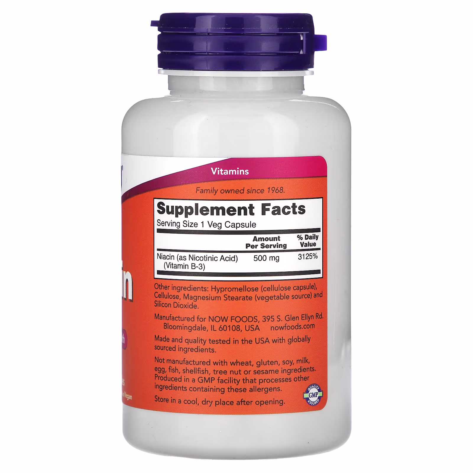 Niacina, 500 mg, 100 cápsulas vegetales, NOW Foods