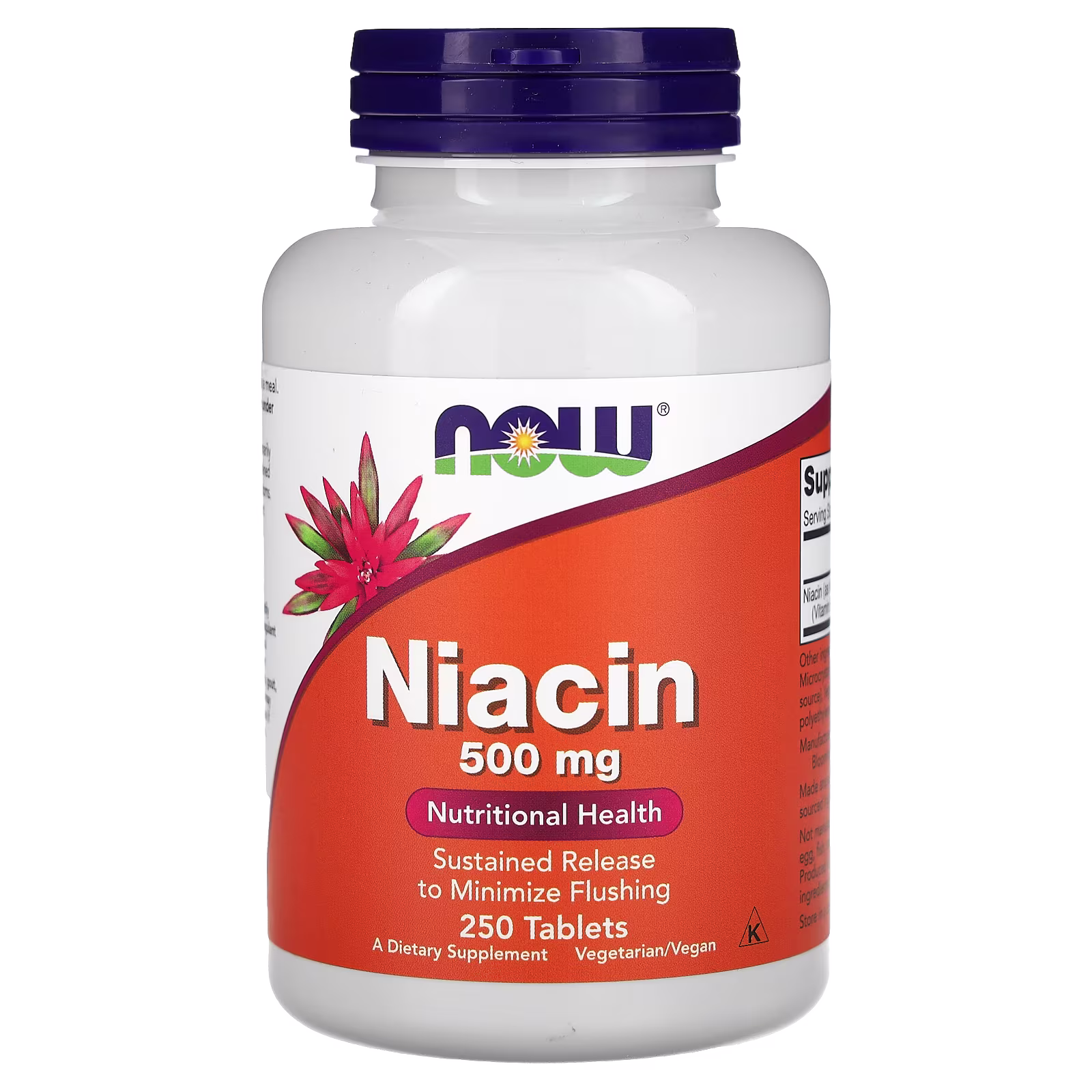 Niacina de liberación prolongada, 500 mg, 250 tabletas, NOW Foods