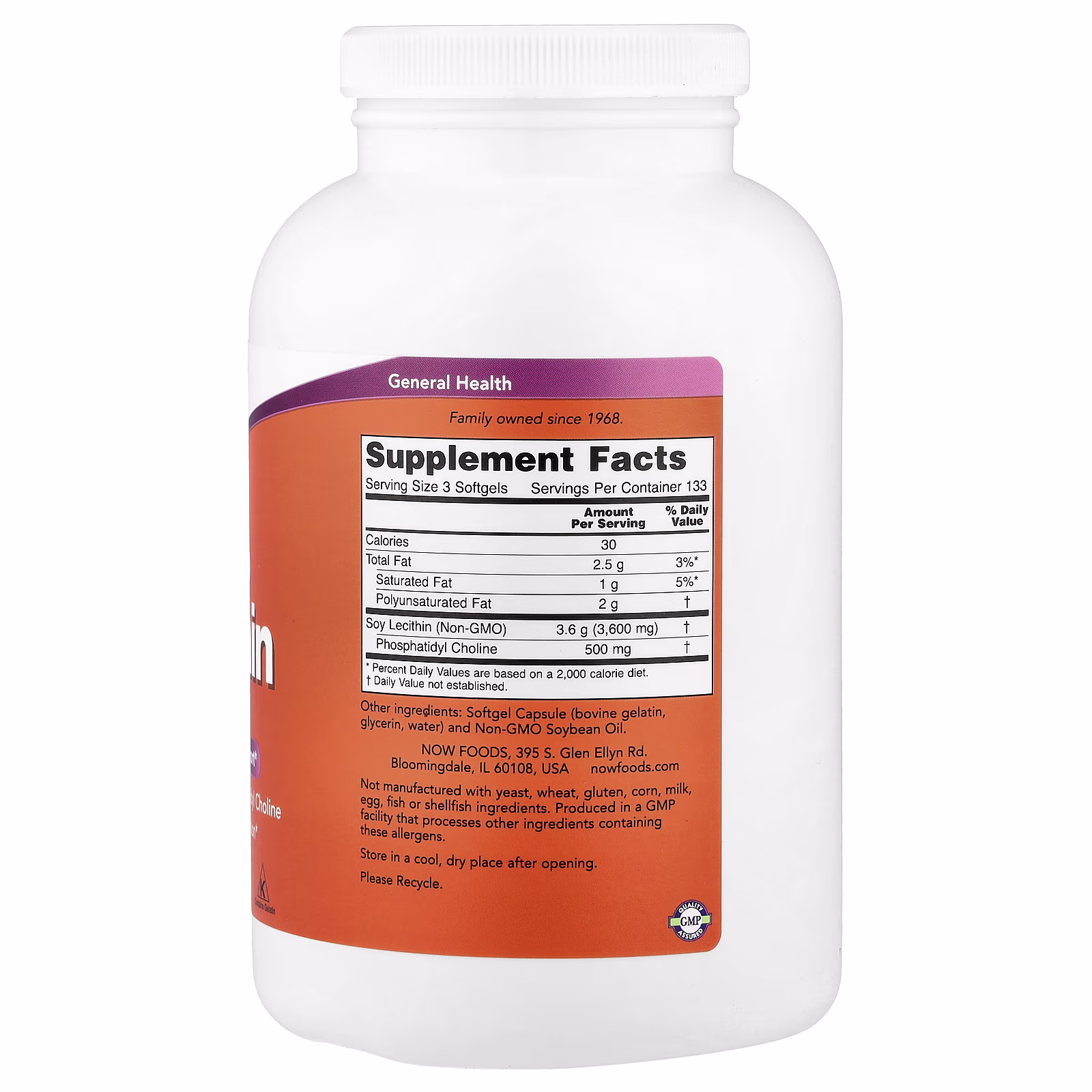Lecitina sin OGM, 400 cápsulas blandas, NOW Foods