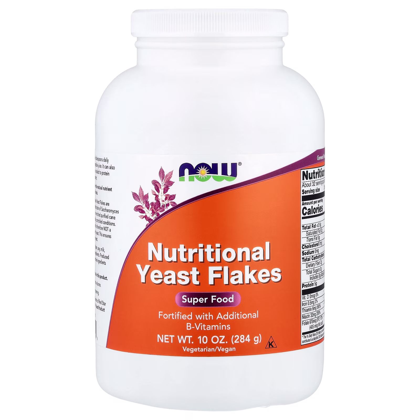 Levadura nutricional en hojuelas, 284 g (10 oz), NOW Foods
