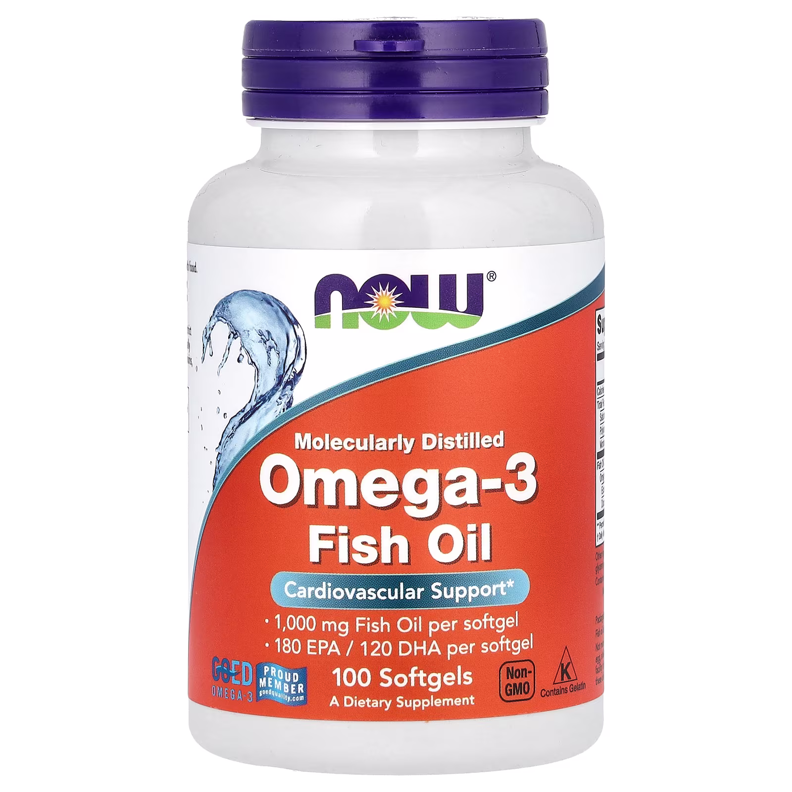 Aceite de pescado con omega-3, 1000 mg, 180 EPA/120 DHA, 100 cápsulas blandas, NOW Foods