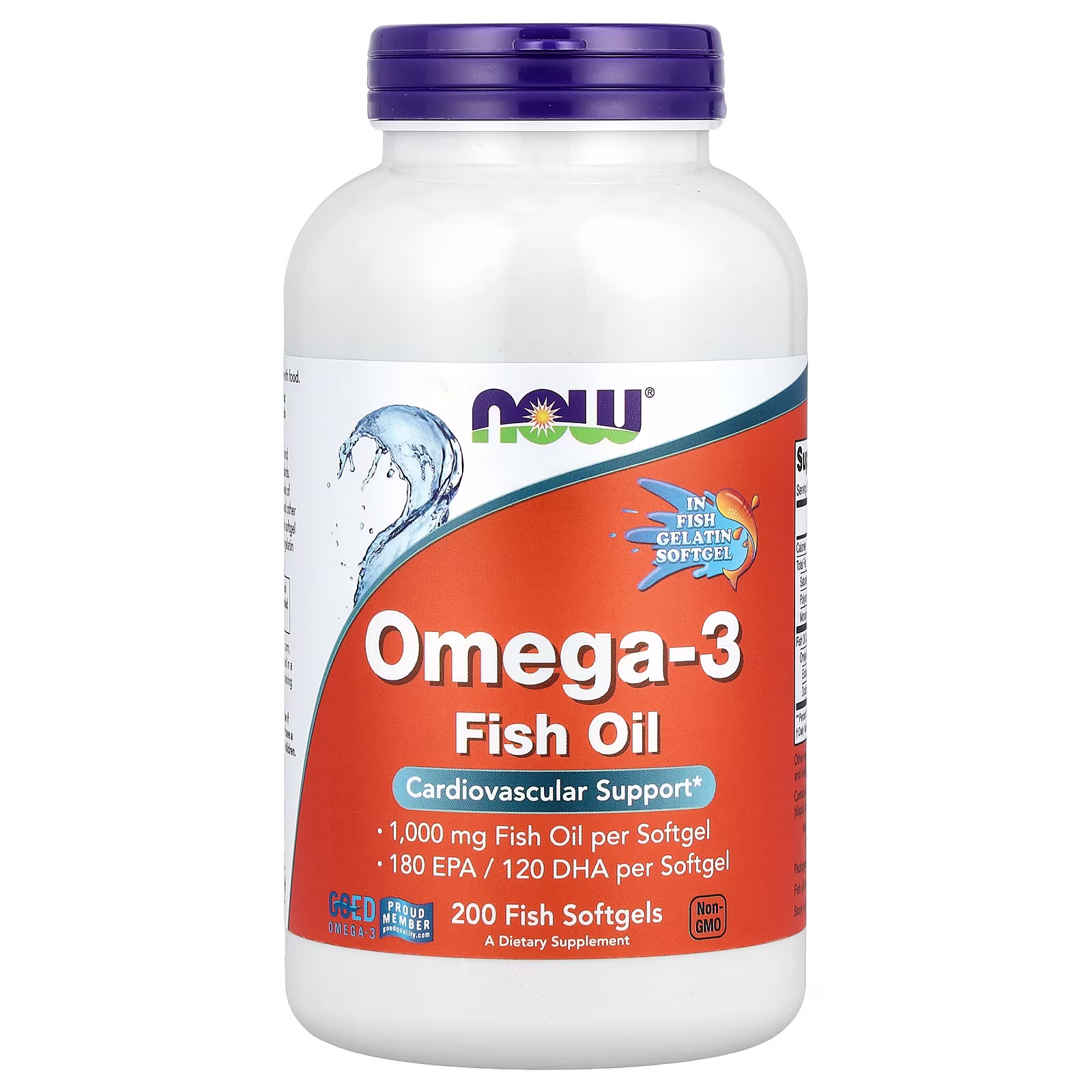 Aceite de pescado con omega-3, 1000 mg, 200 cápsulas blandas de pescado, NOW Foods