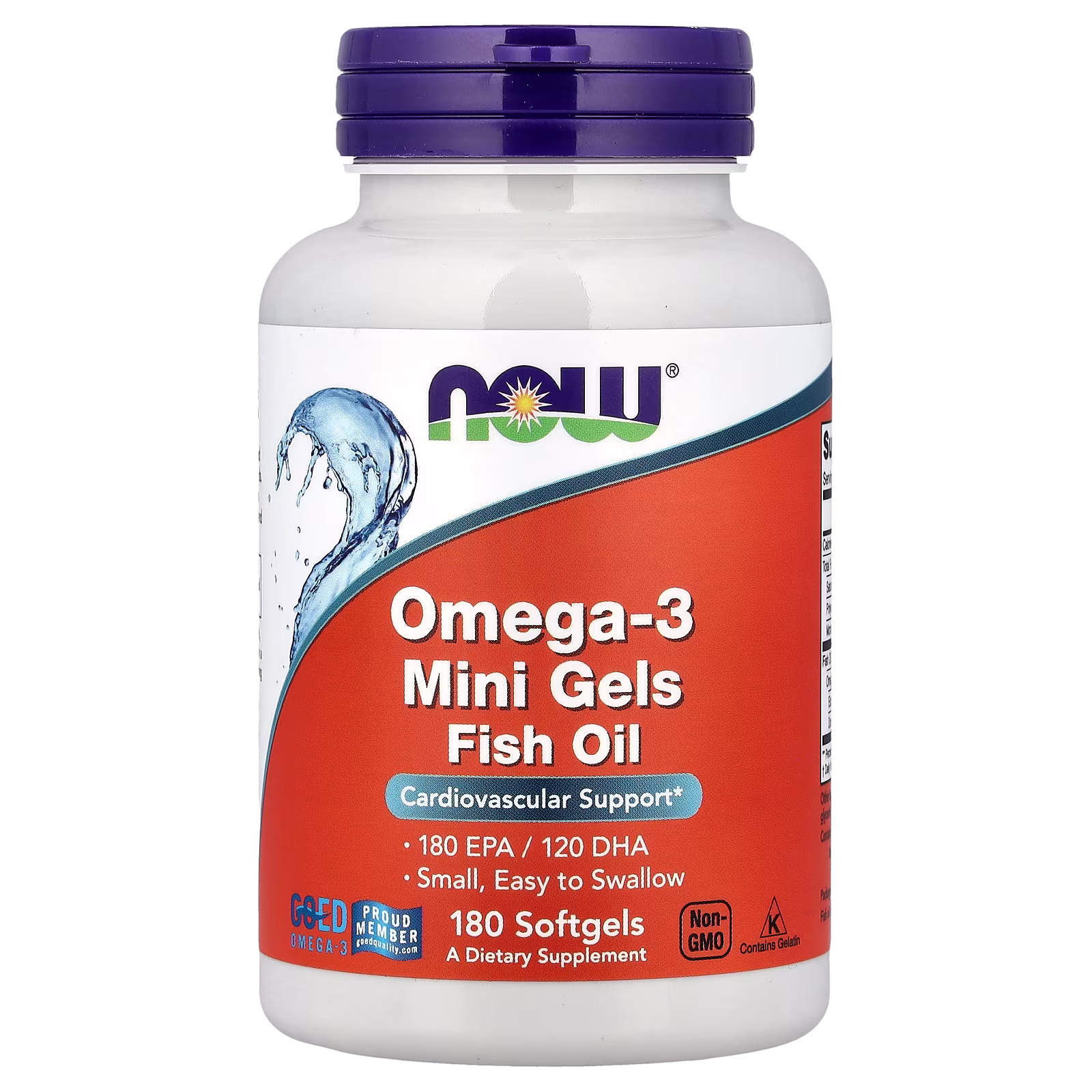 Aceite de pescado en minicápsulas con omega-3, 180 cápsulas blandas (0,5 g por cápsula blanda), NOW Foods