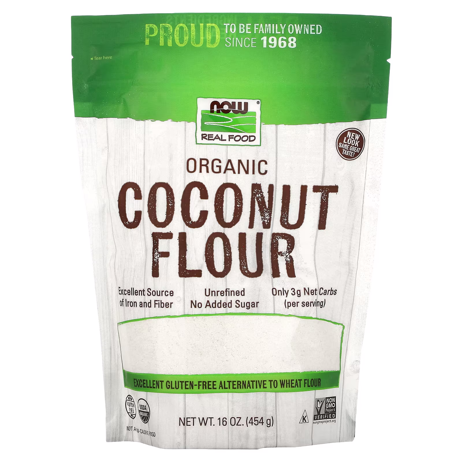 Harina de coco orgánico, 454 g (16 oz), NOW Foods