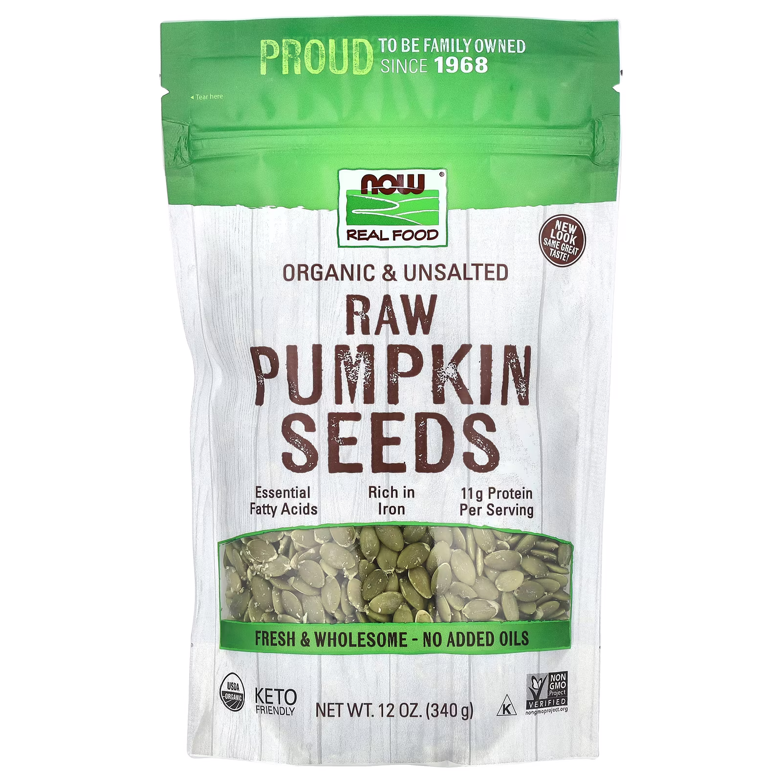 Semillas de calabaza crudas orgánicas, sin sal, 340 g (12 oz), NOW Foods