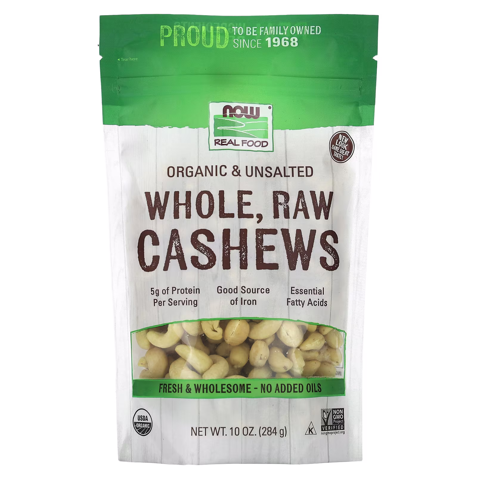 Real Food, Castañas de cajú orgánicas, enteras y crudas, Sin sal, 284 g (10 oz), NOW Foods