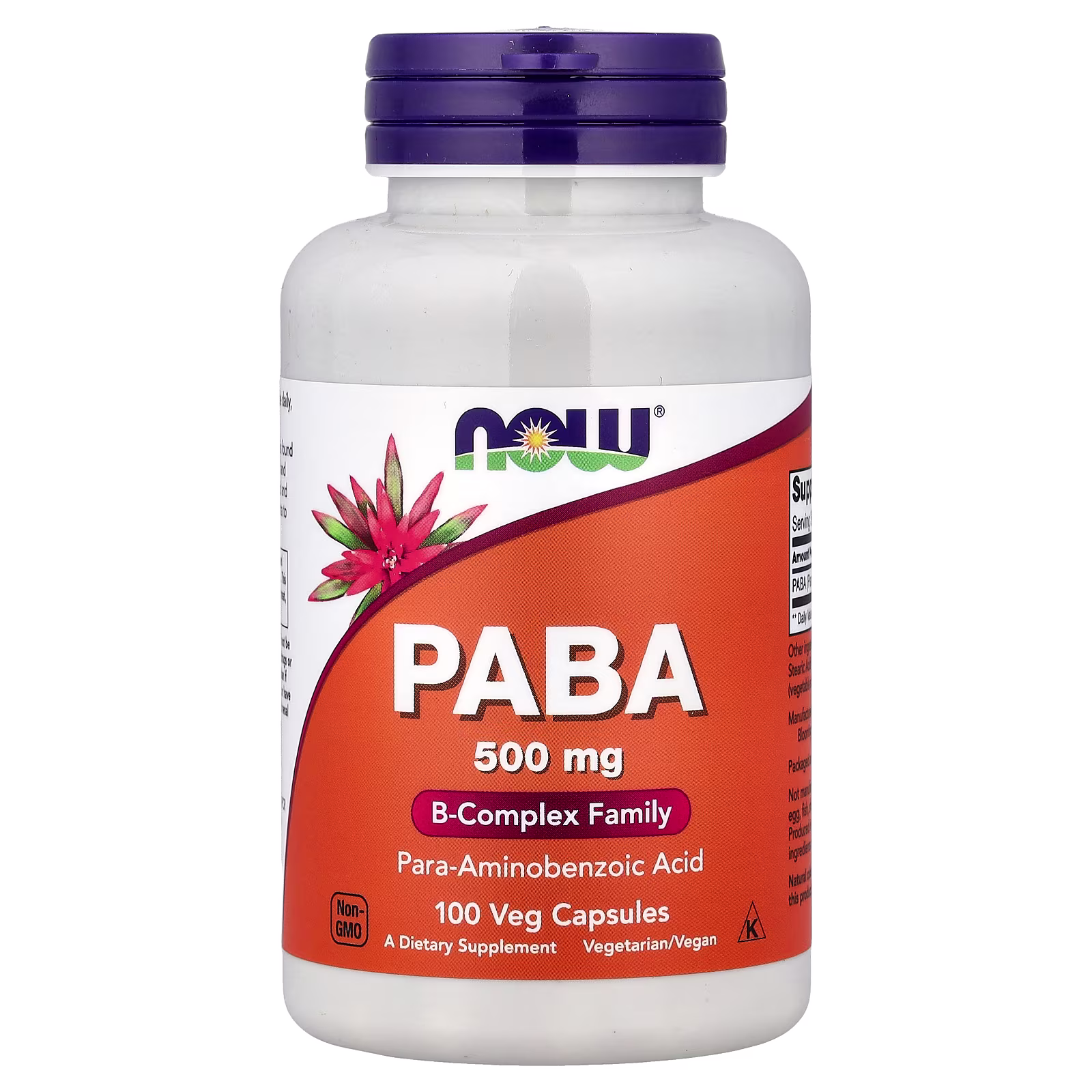 PABA, 500 mg, 100 cápsulas vegetales, NOW Foods