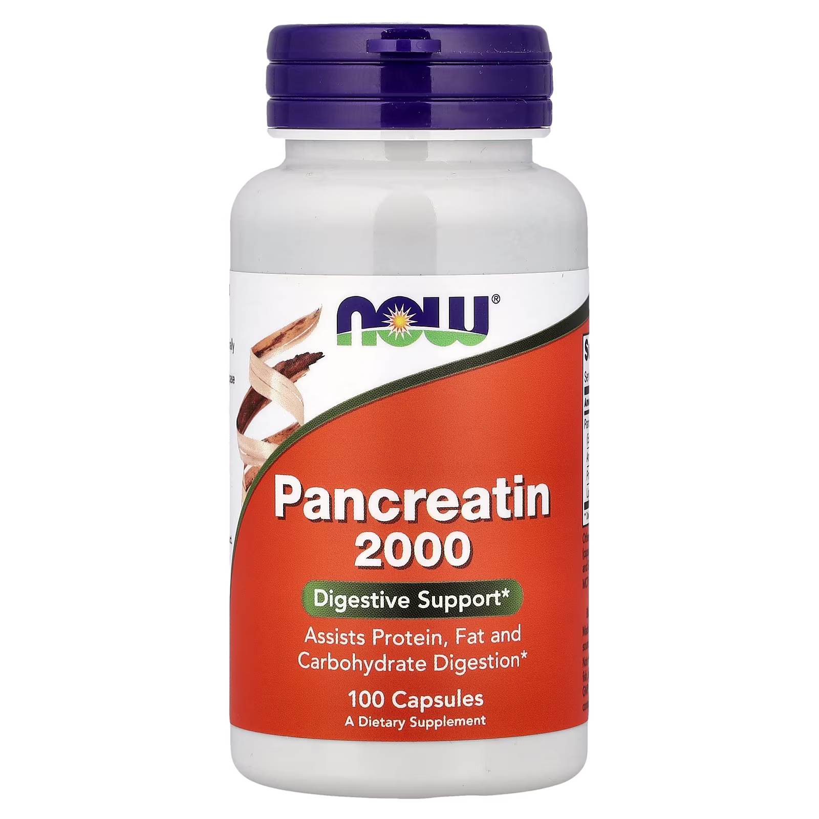 Pancreatin 2000, 100 cápsulas (200 mg por cápsula), NOW Foods