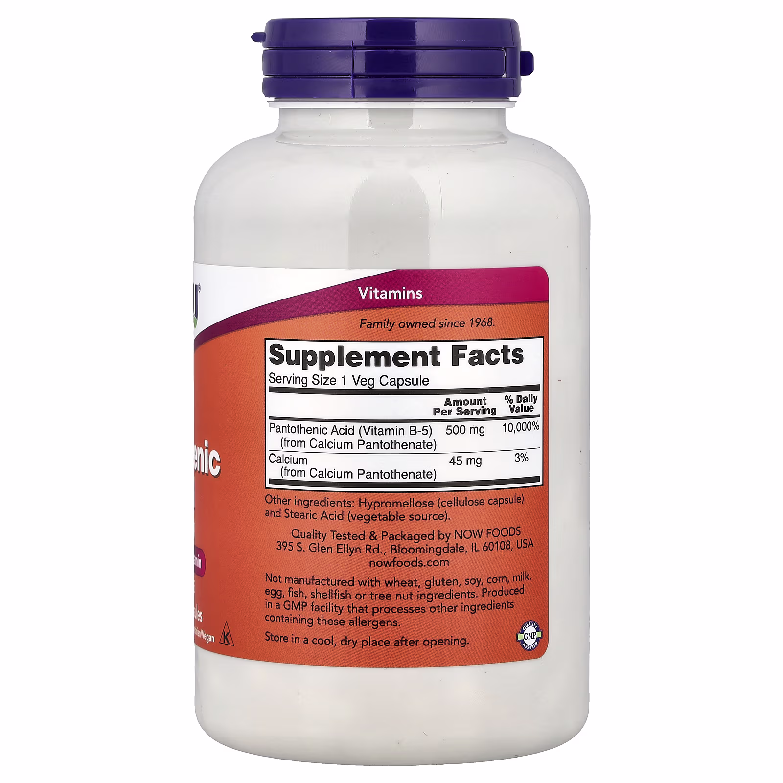 Ácido pantoténico, 500 mg, 250 cápsulas vegetales, NOW Foods