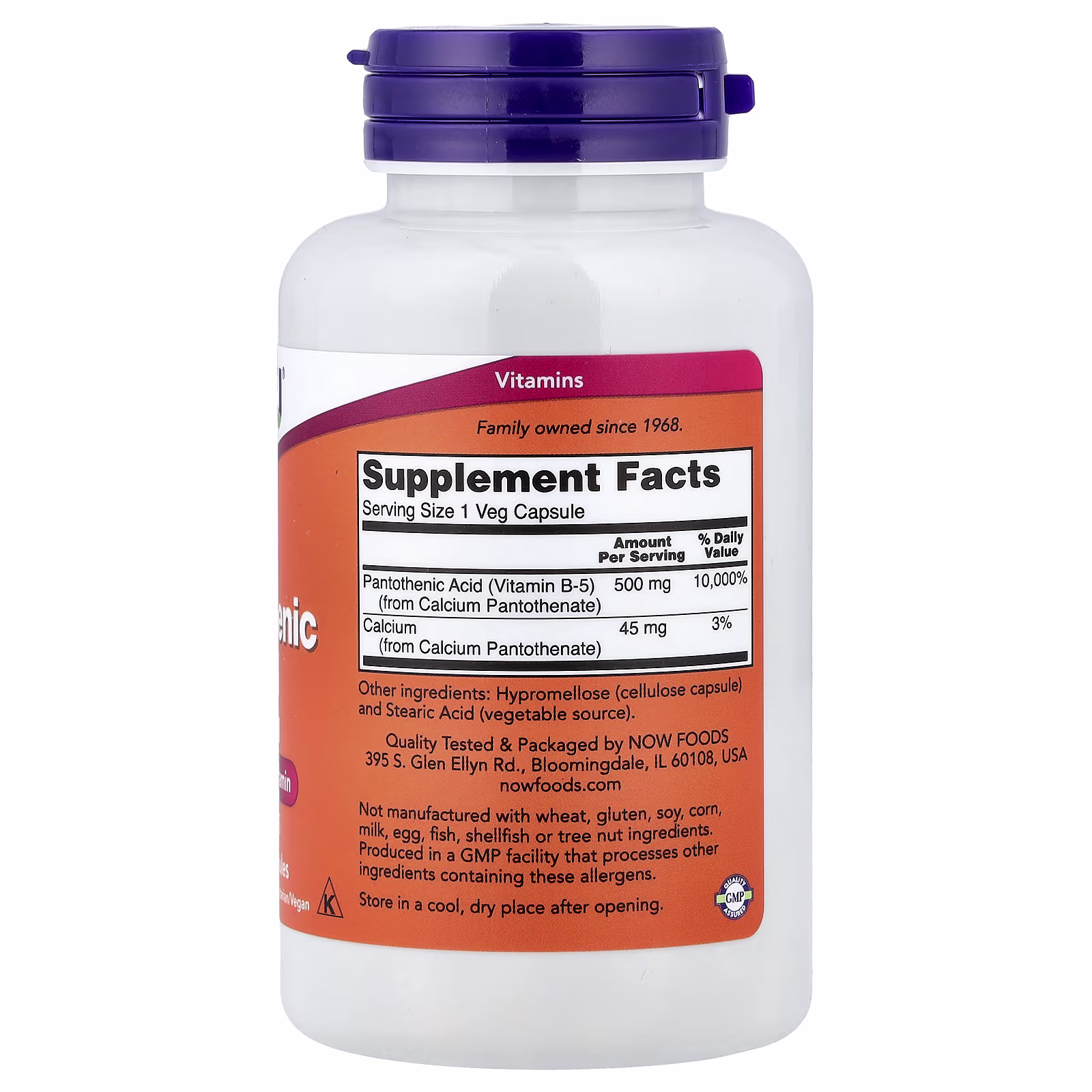 Ácido pantoténico, 500 mg, 100 cápsulas vegetales, NOW Foods