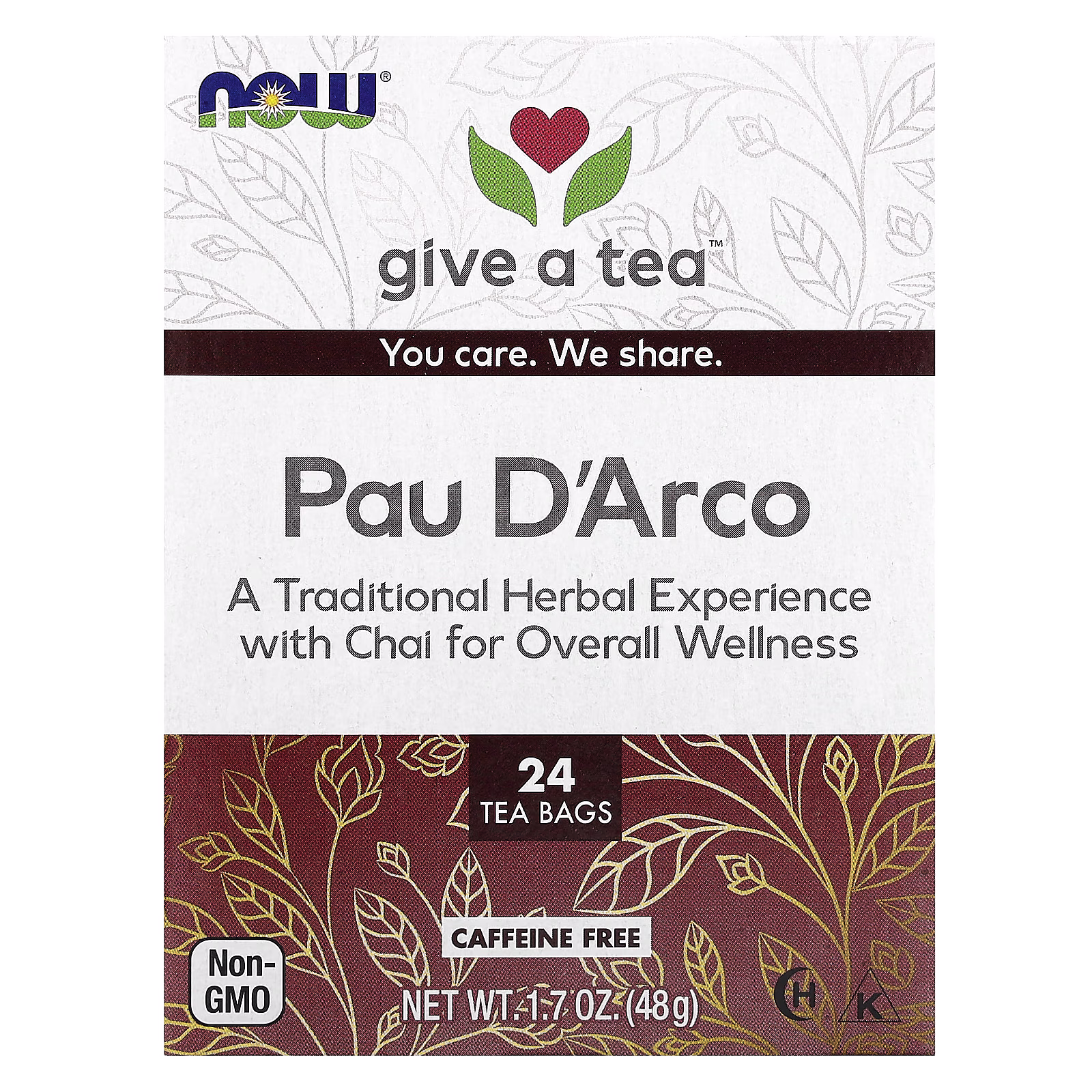Té de pau d'arco, Sin cafeína, 24 bolsitas de té, 48 g (1,7 oz), NOW Foods
