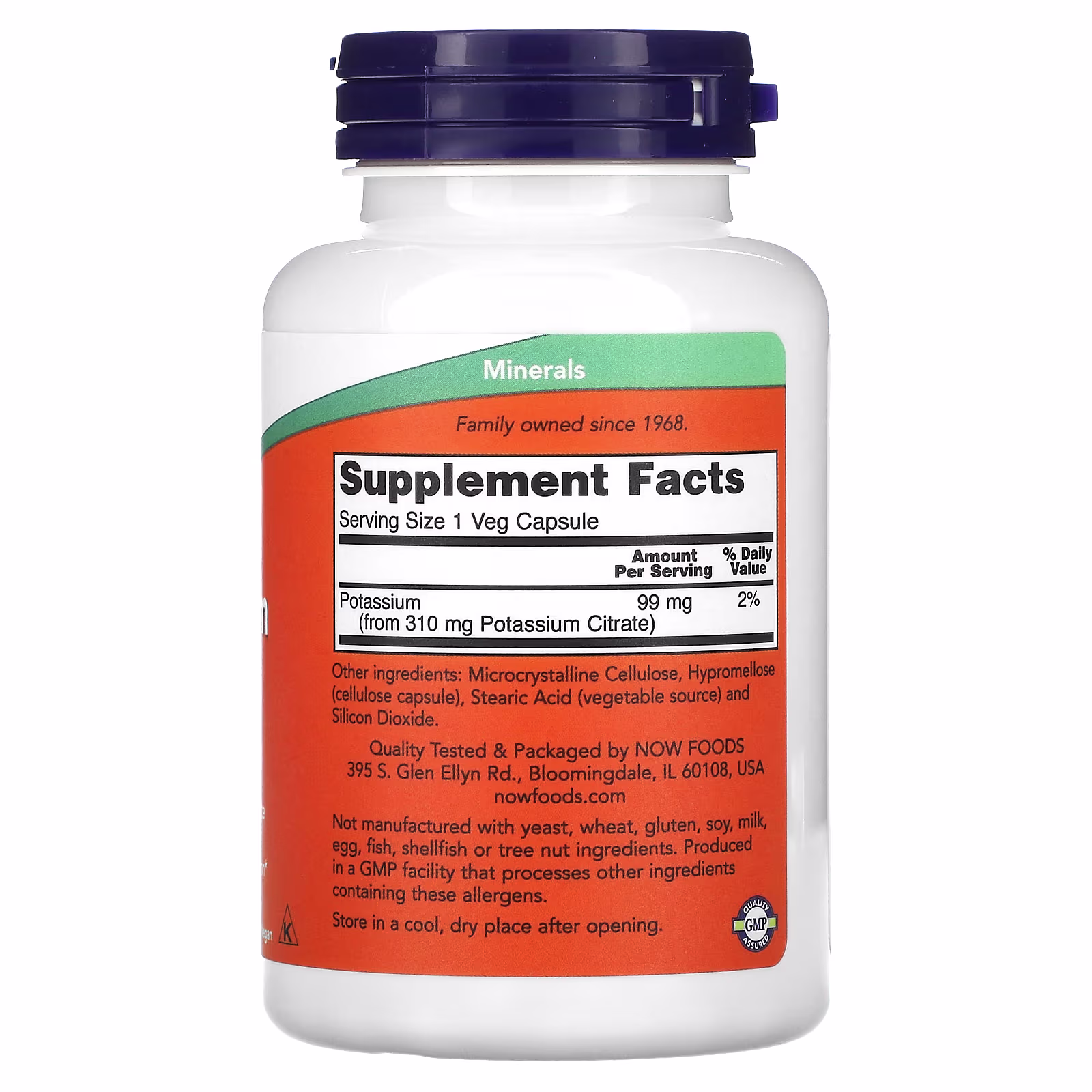 Citrato de potasio, 99 mg, 180 cápsulas, NOW Foods