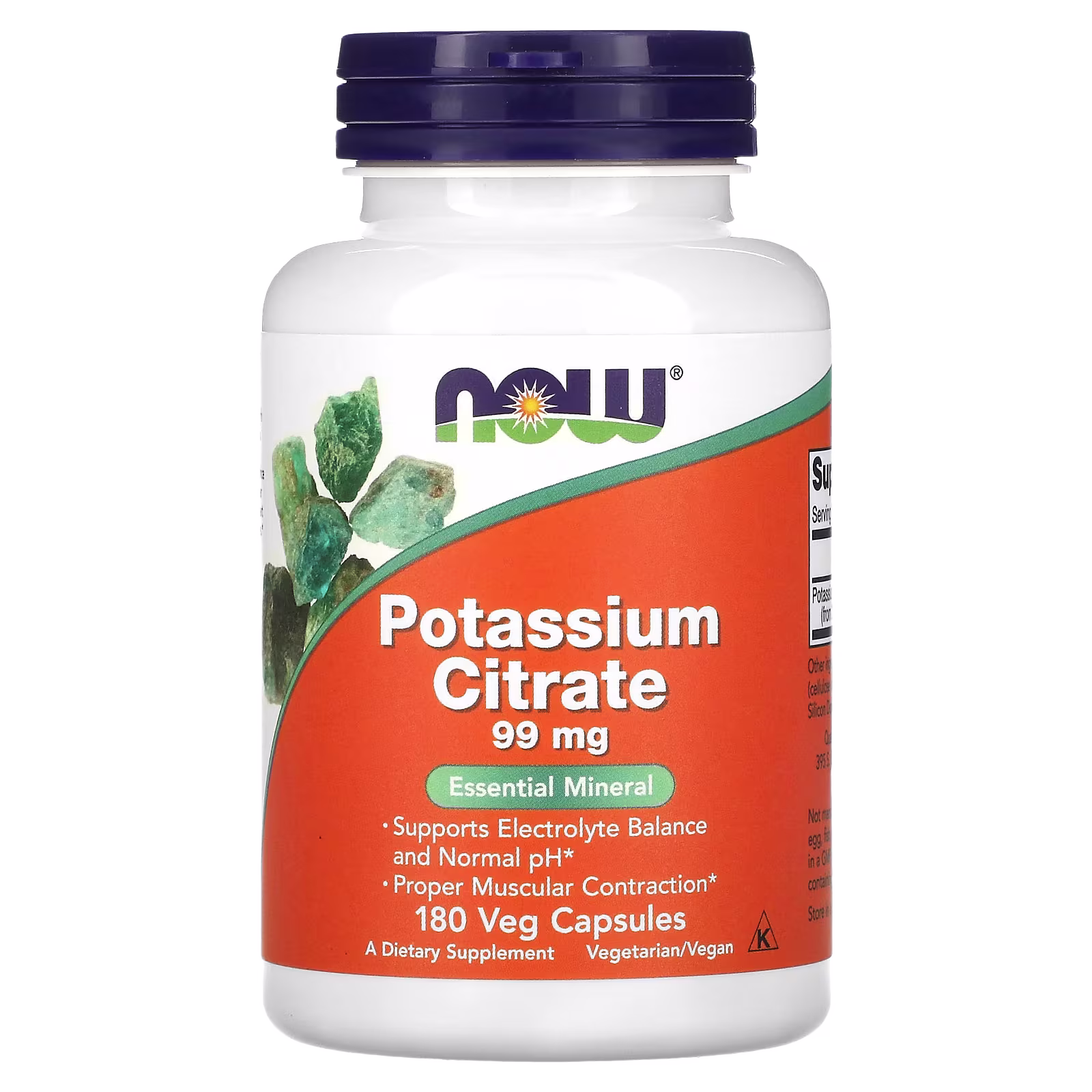 Citrato de potasio, 99 mg, 180 cápsulas, NOW Foods