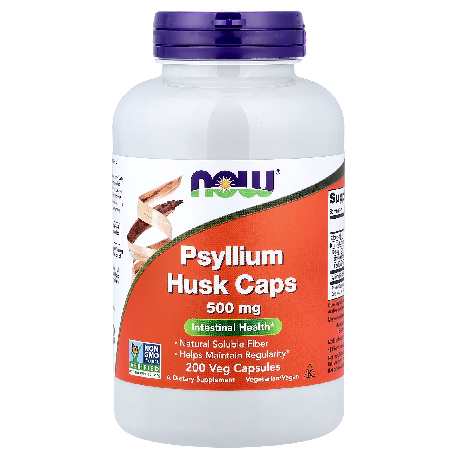 Cáscara de psyllium en cápsulas, 500 mg, 200 cápsulas vegetales, NOW Foods