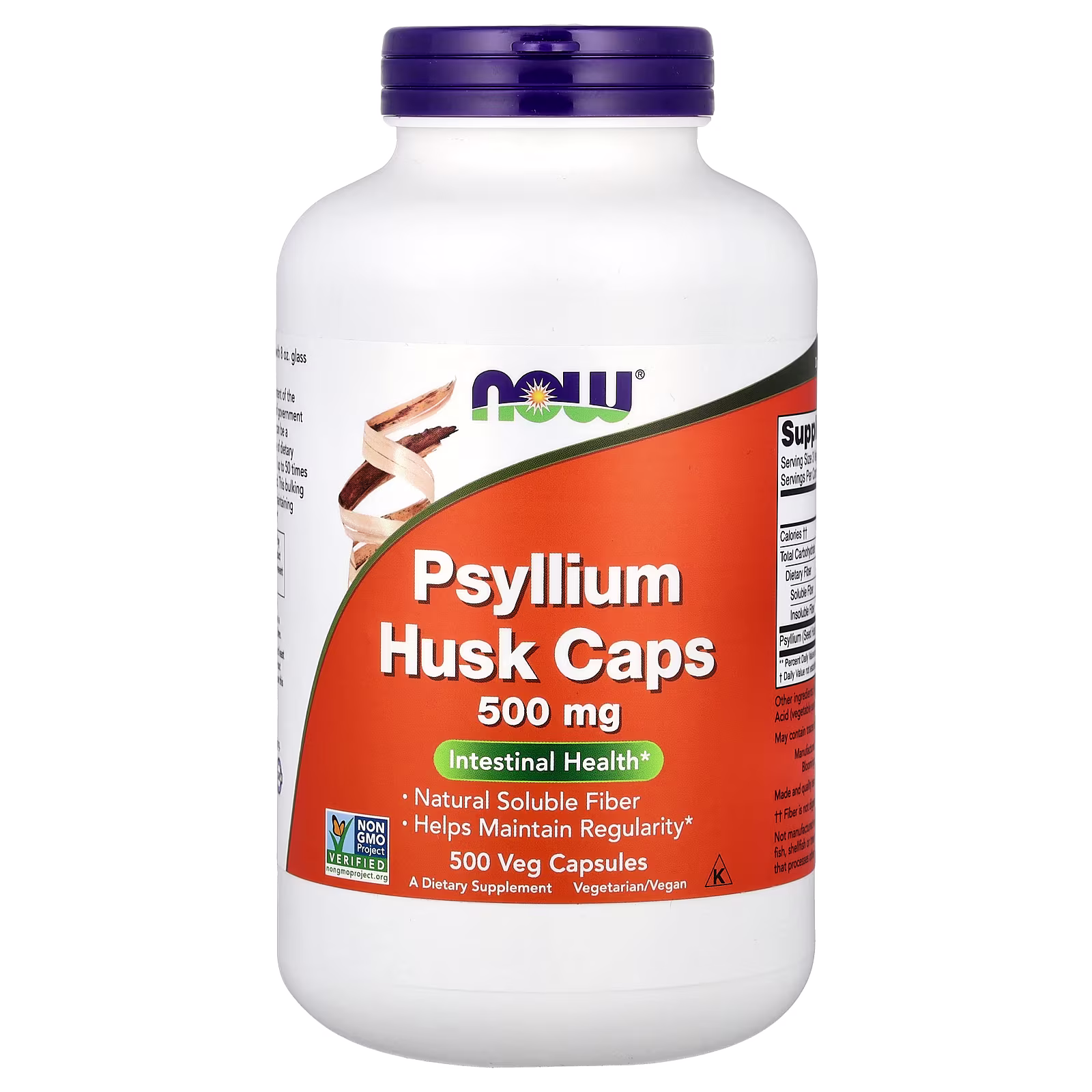 Cáscara de psyllium en cápsulas, 500 mg, 500 cápsulas vegetales, NOW Foods