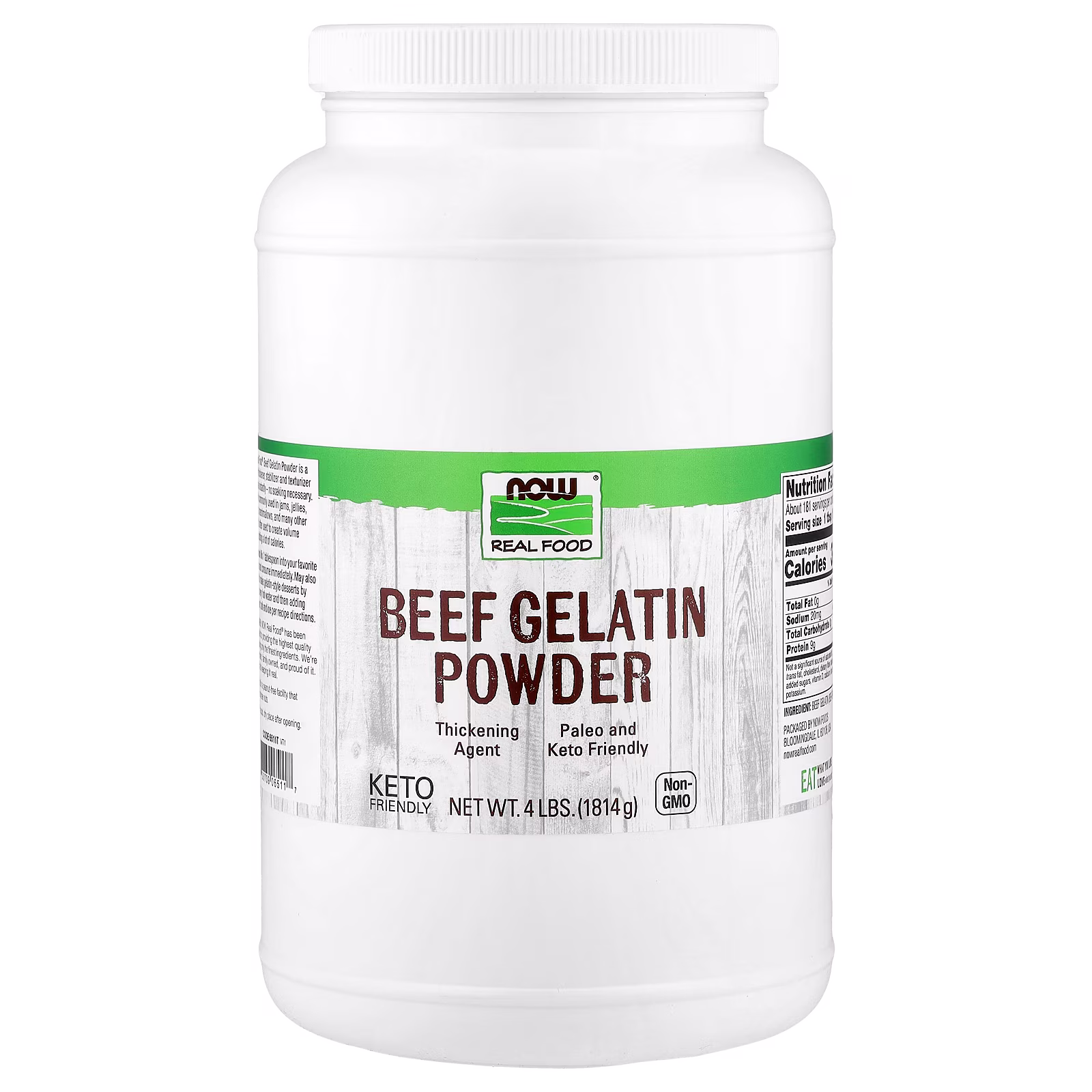 Real Food, Gelatina de res en polvo, 1814 g (4 lb), NOW Foods