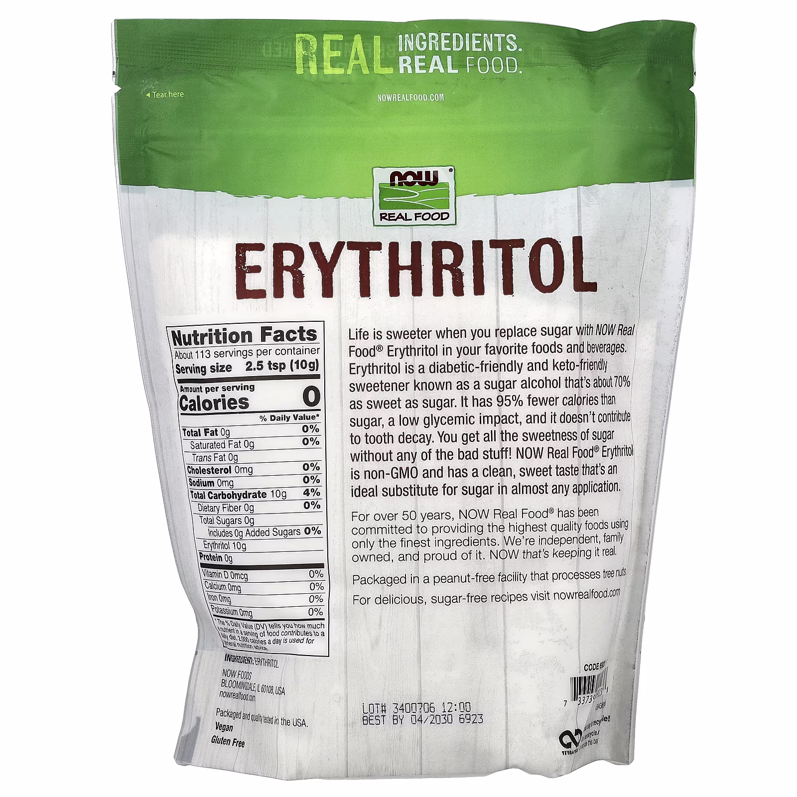 Real Food, Eritritol, 1134 g (2,5 lb), NOW Foods