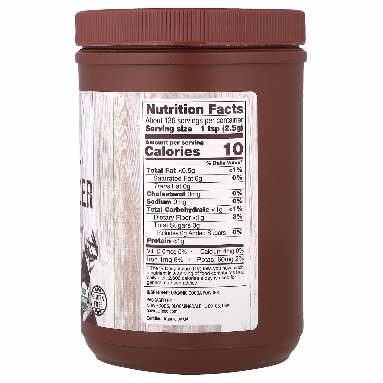 Real Food, Cacao orgánico en polvo, 340 g (12 oz), NOW Foods