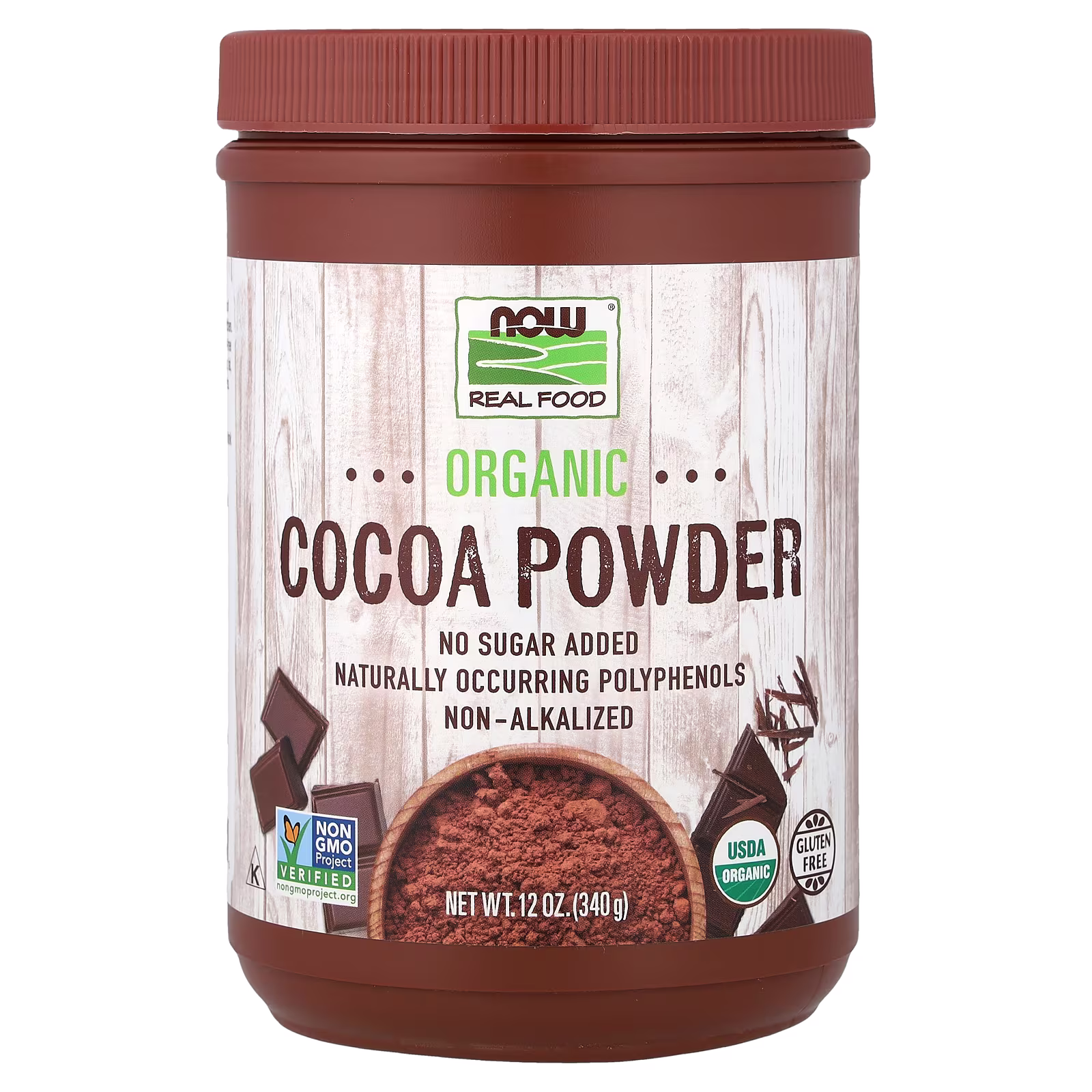 Real Food, Cacao orgánico en polvo, 340 g (12 oz), NOW Foods