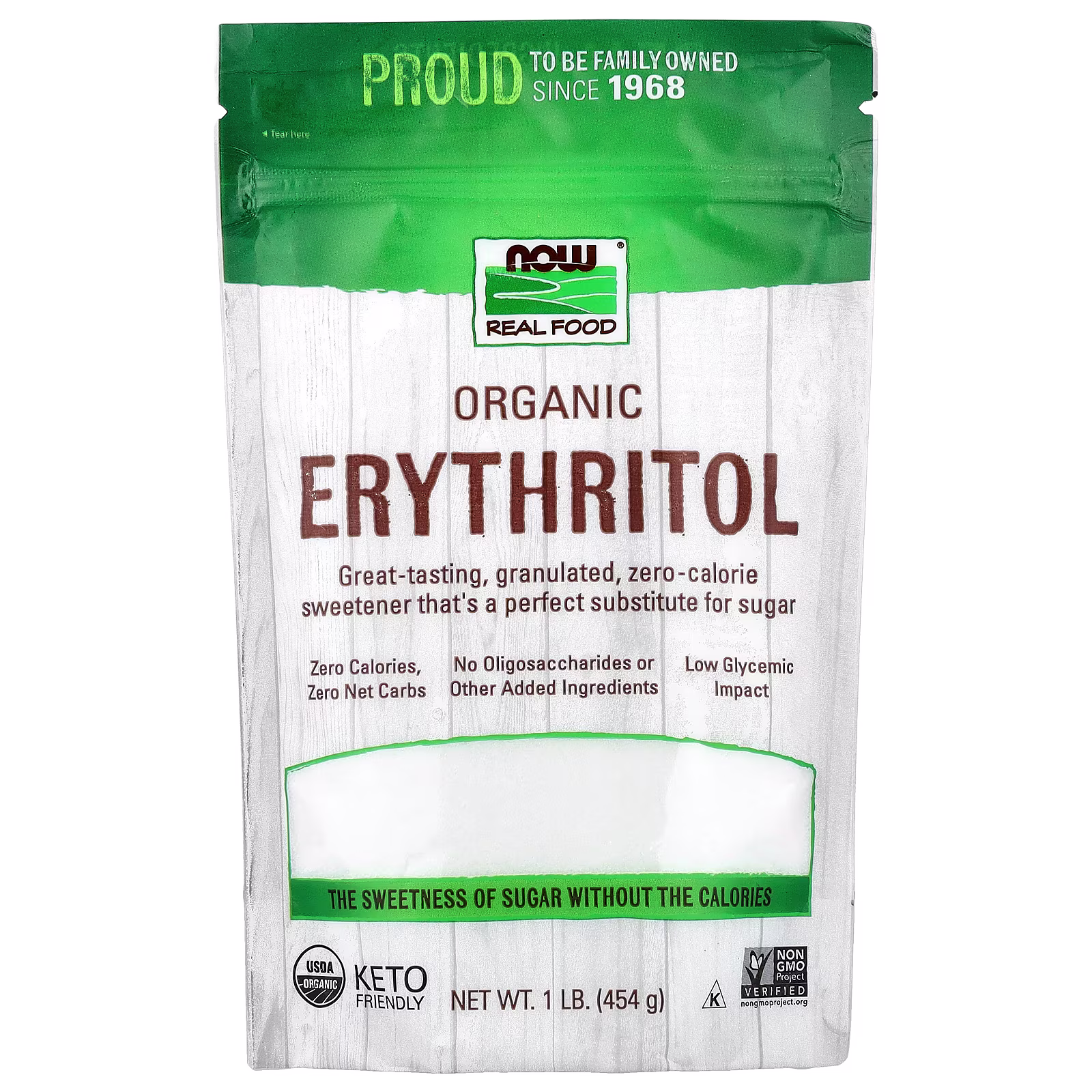 Real Food, Eritritol orgánico, 454 g (1 lb), NOW Foods