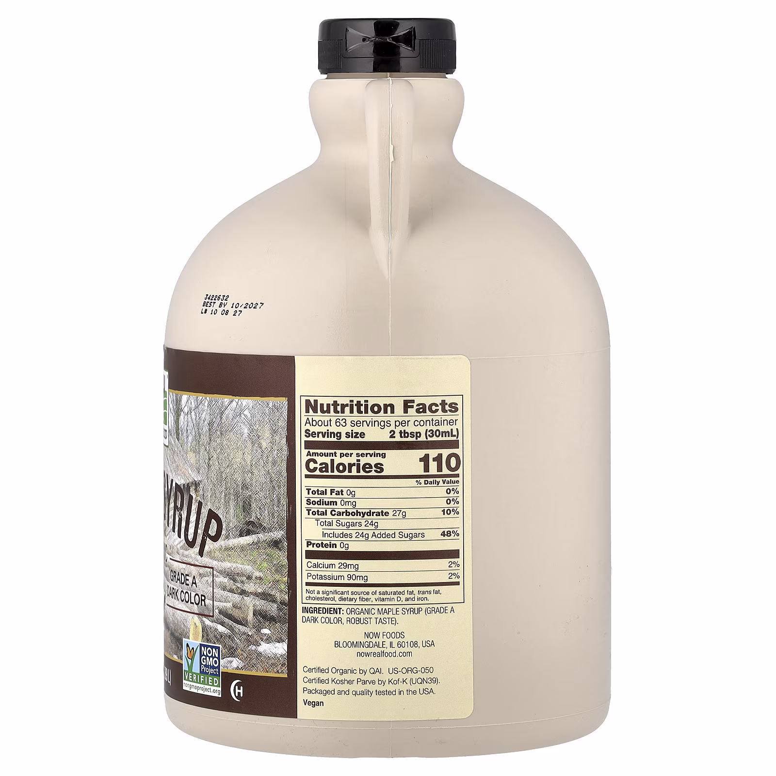 Real Food, Jarabe de arce orgánico, grado A, color oscuro, 1,89 L (64 oz. líq.), NOW Foods