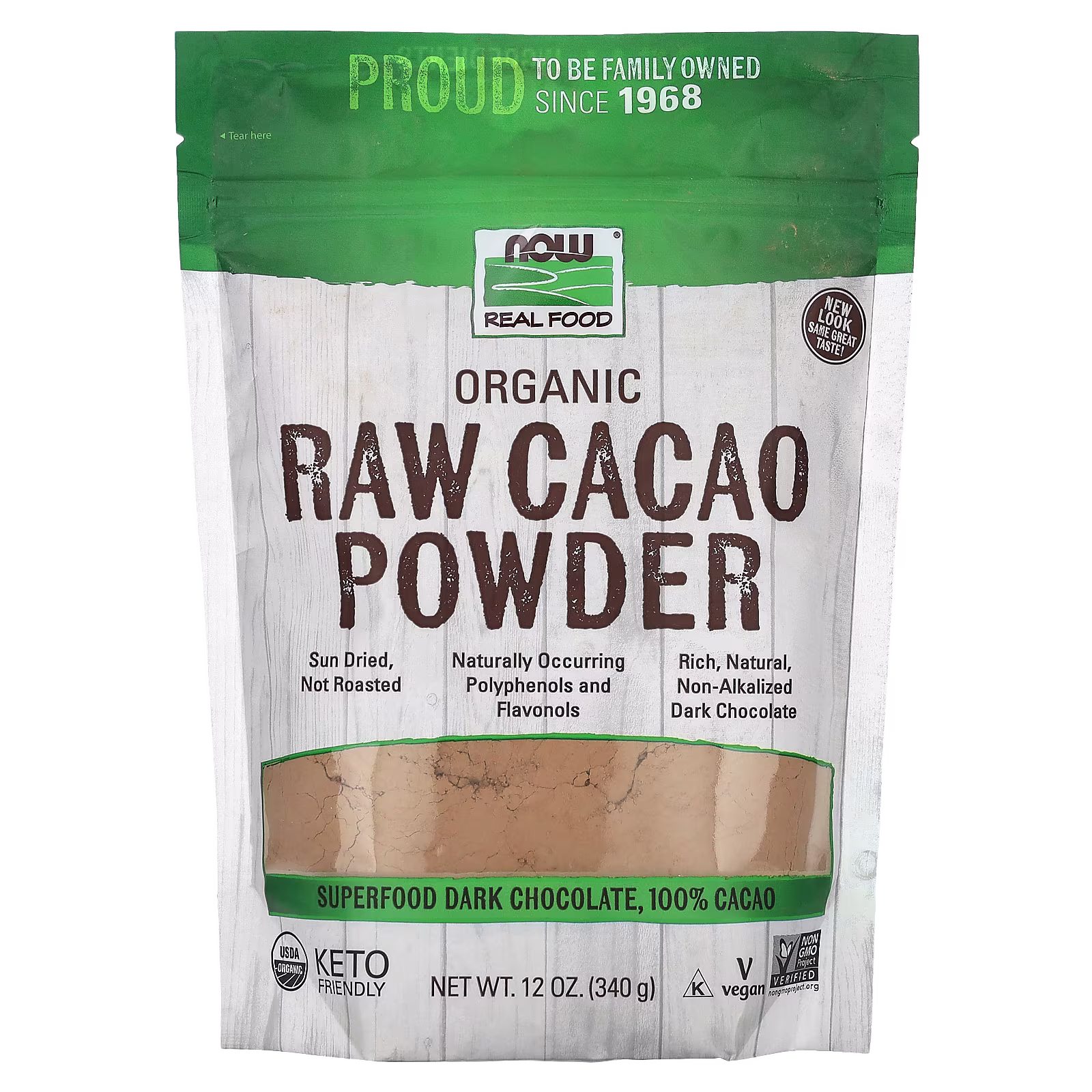 Real Food, Cacao crudo orgánico en polvo, 340 g (12 oz), NOW Foods