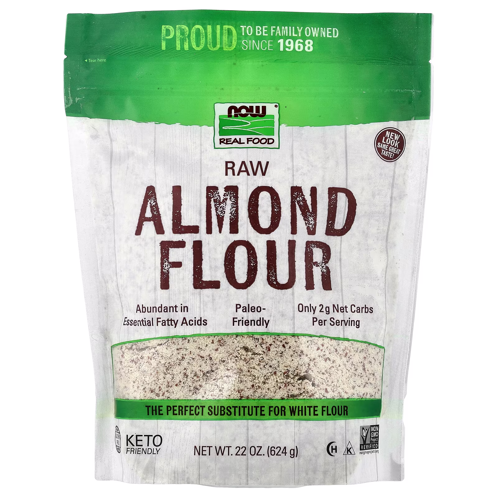 Real Food, Harina de almendras crudas, 624 g (22 oz), NOW Foods
