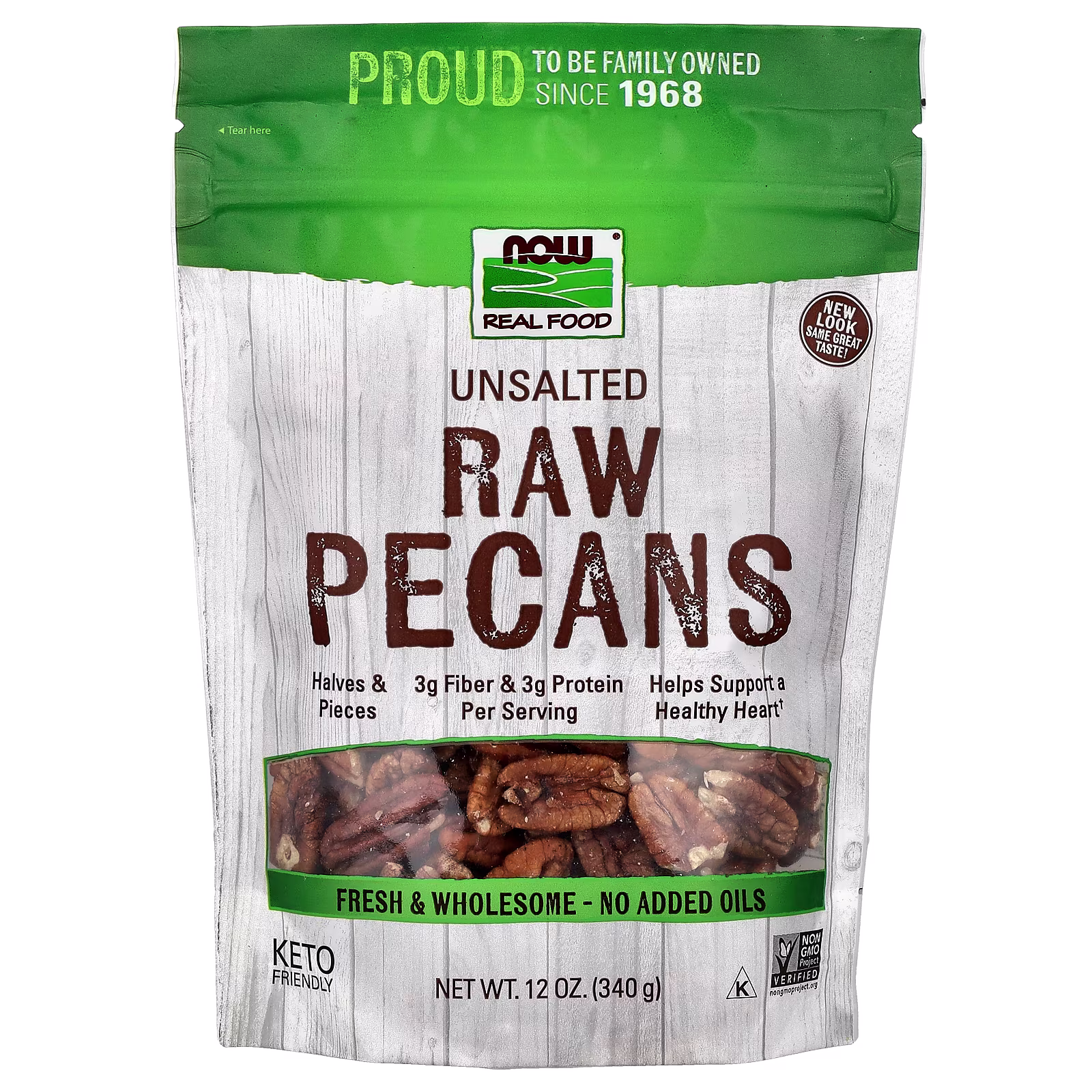 Real Food, Pacanas crudas, Sin sal, 340 g (12 oz), NOW Foods