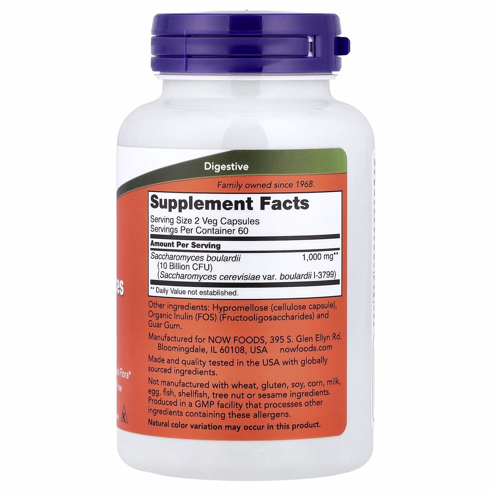 Saccharomyces boulardii, 5000 millones de UFC, 120 cápsulas vegetales, NOW Foods