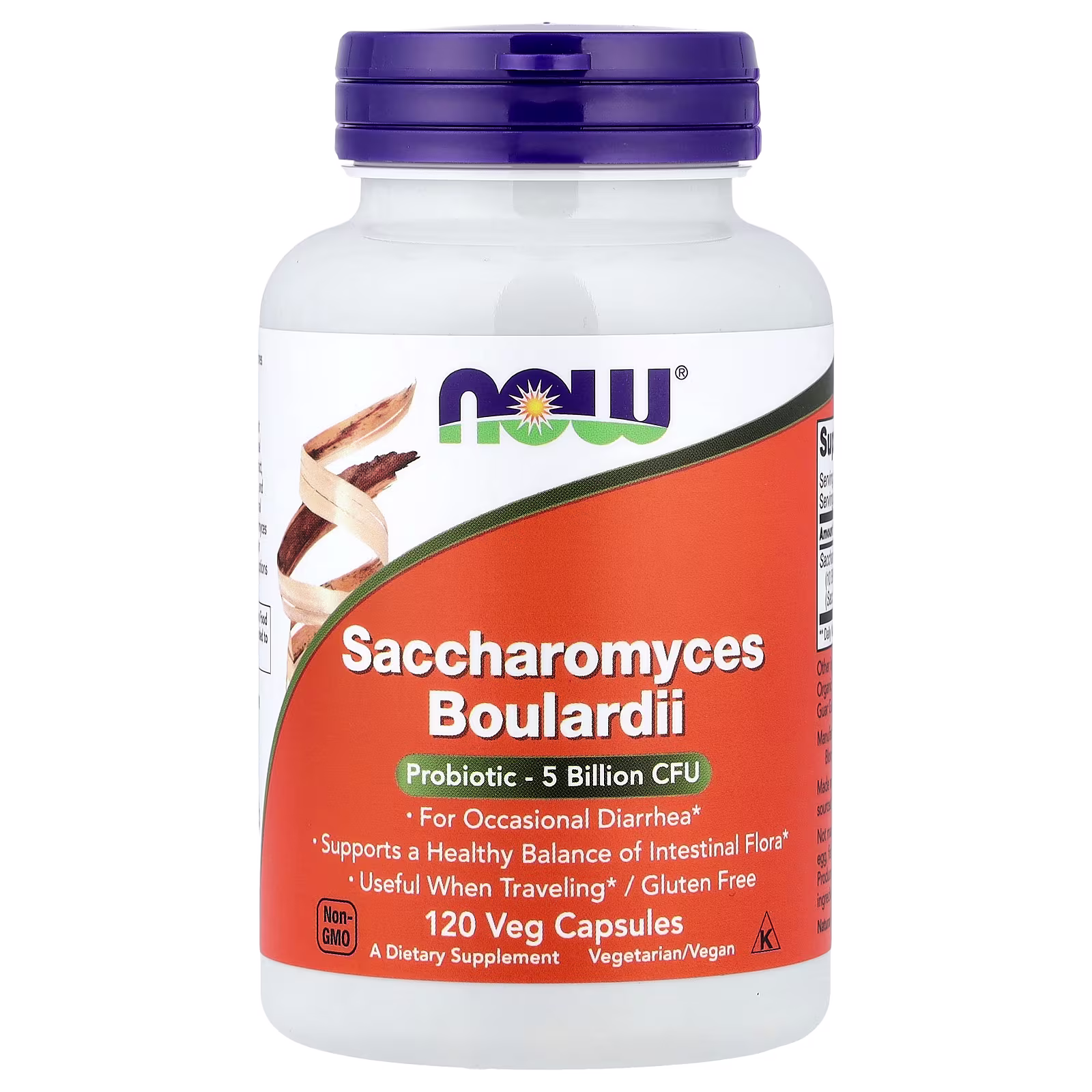 Saccharomyces boulardii, 5000 millones de UFC, 120 cápsulas vegetales, NOW Foods