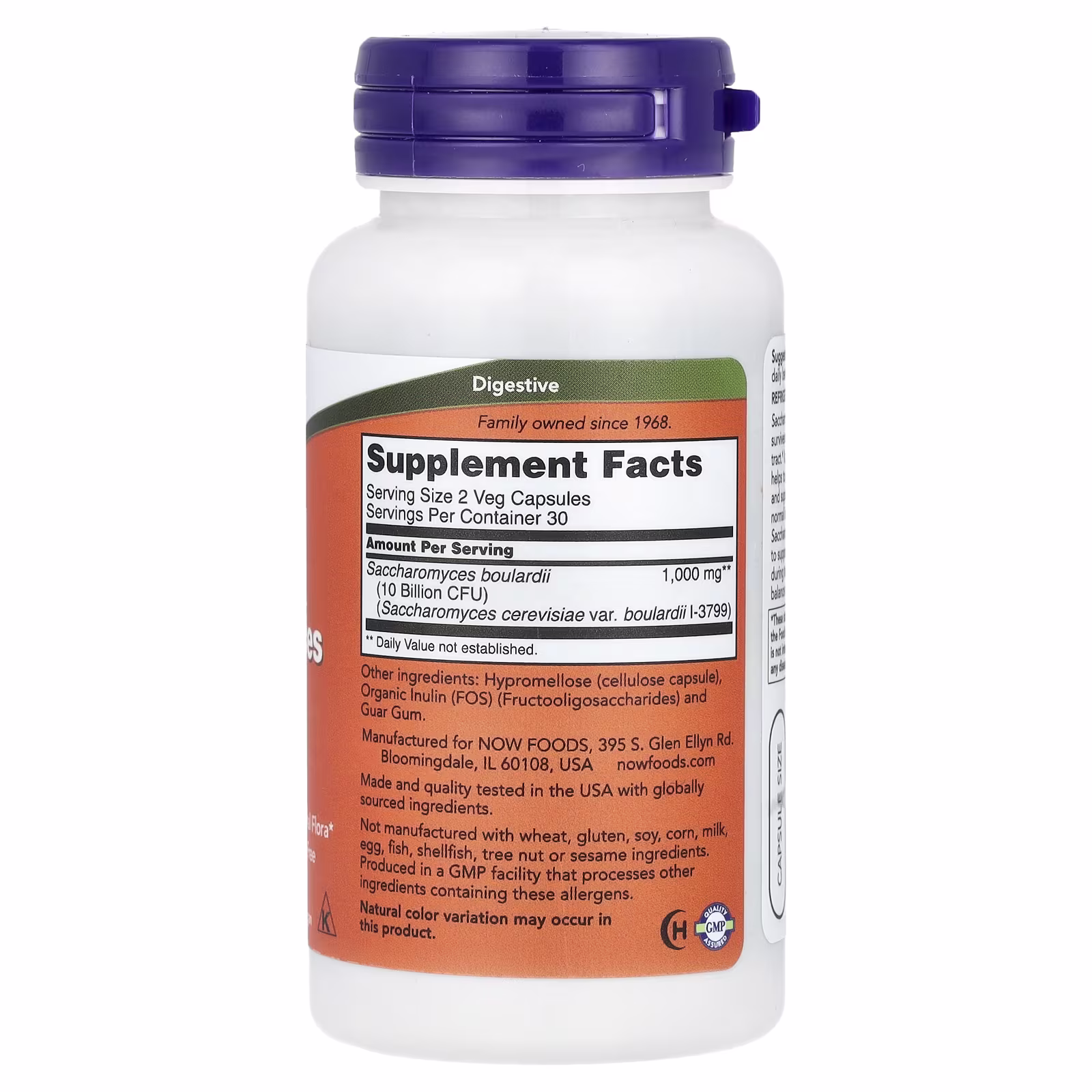 Saccharomyces boulardii, 5000 millones de UFC, 60 cápsulas vegetales, NOW Foods