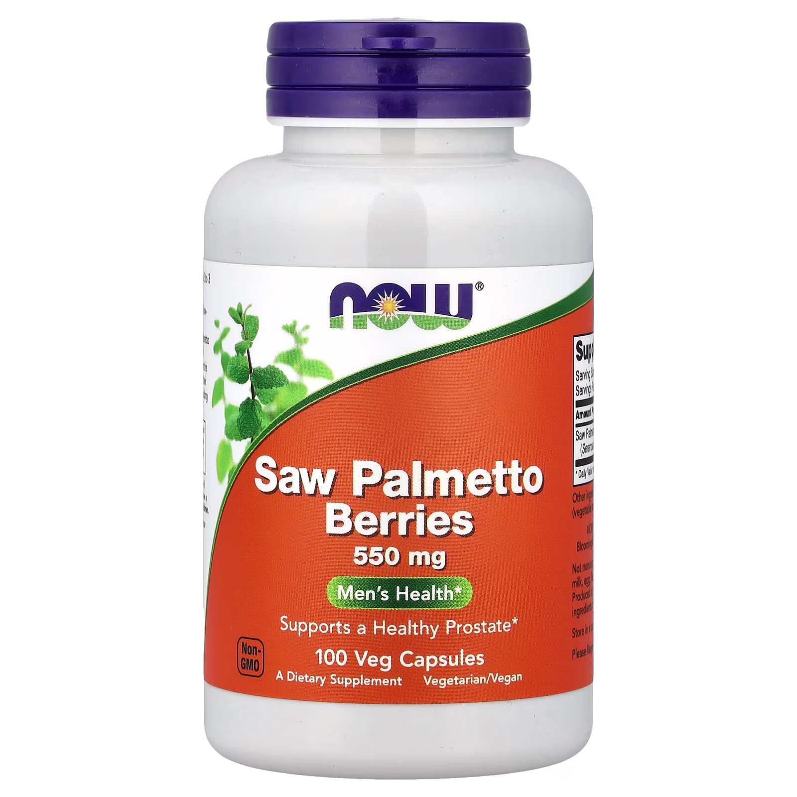 Bayas de palma enana americana, 550 mg, 100 cápsulas vegetales, NOW Foods