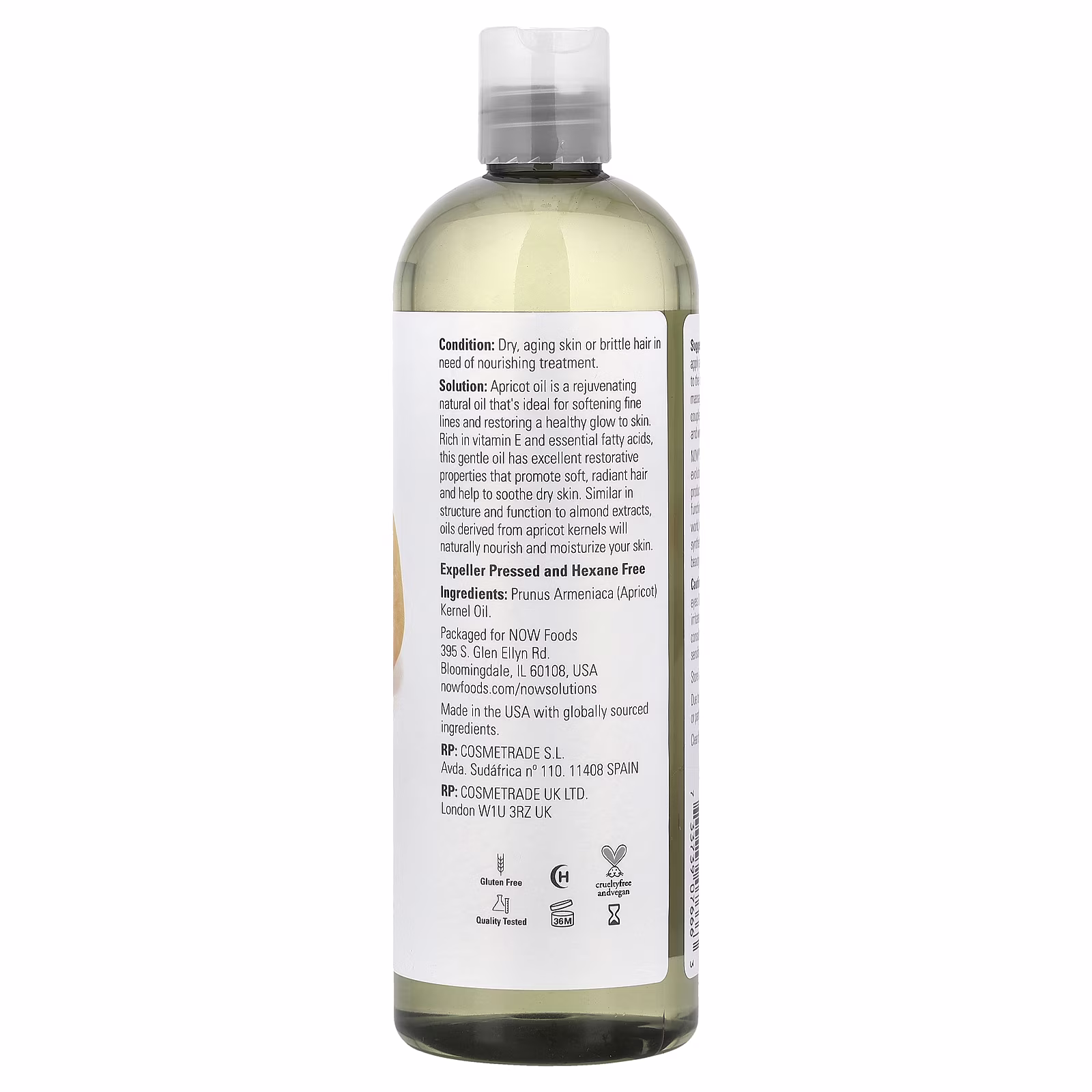 Solutions, Aceite de albaricoque, 473 ml (16 oz. líq.), NOW Foods