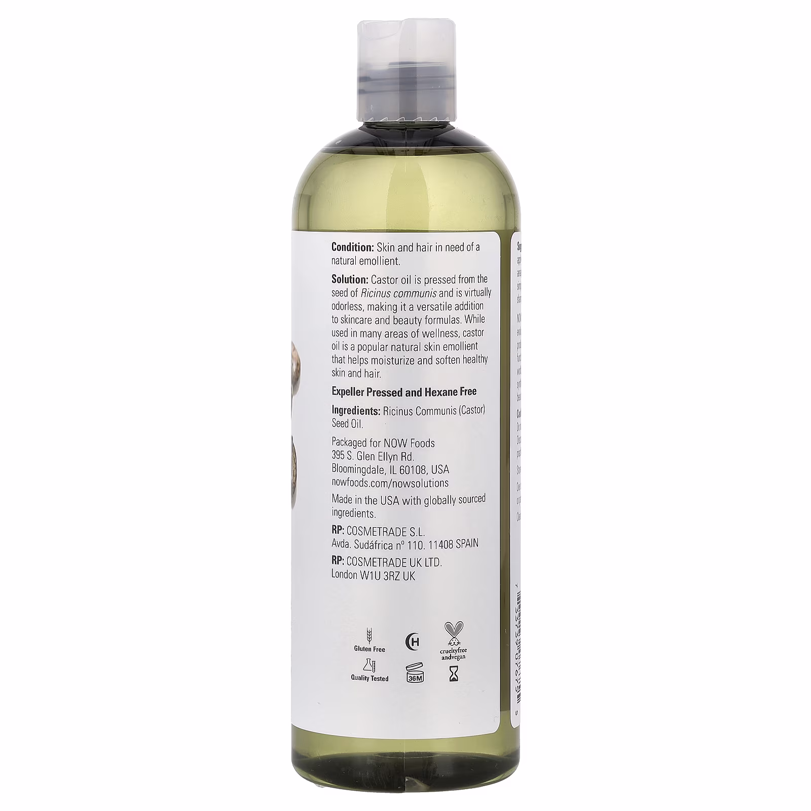 Solutions, Aceite de ricino, 473 ml (16 oz. líq.), NOW Foods
