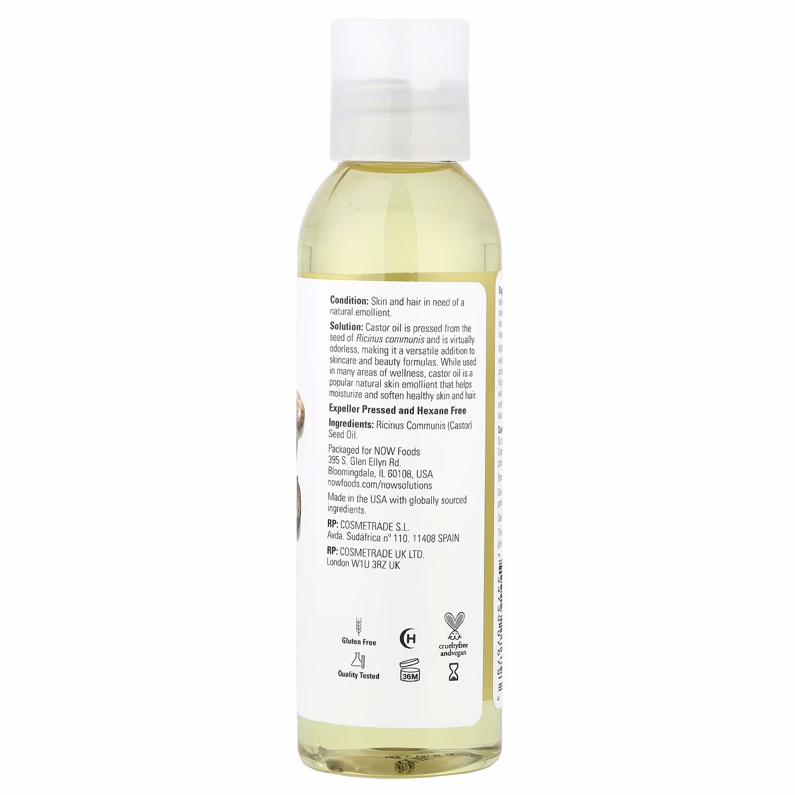 Solutions, Aceite de ricino, 118 ml (4 oz. líq.), NOW Foods
