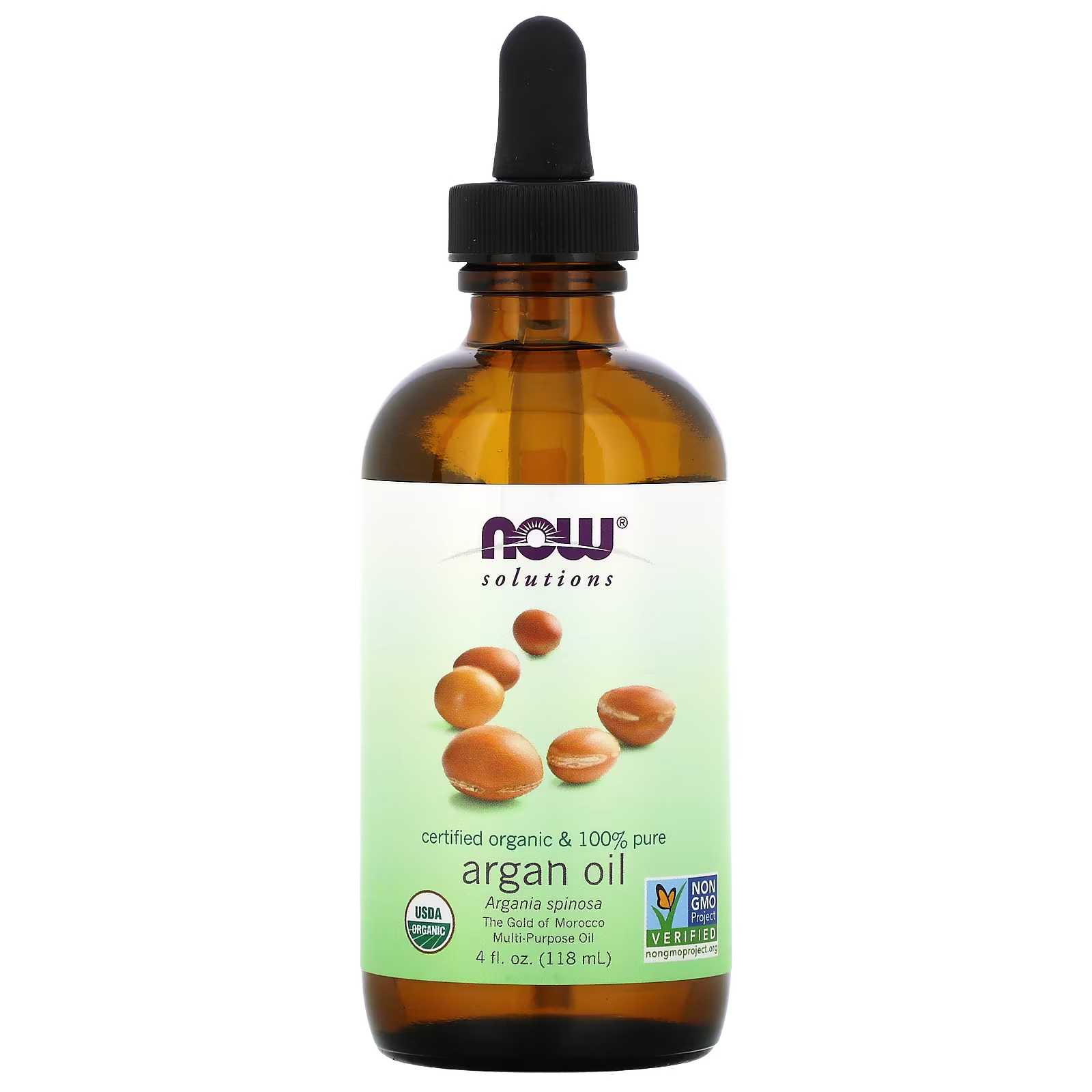 Solutions, Aceite de argán orgánico certificado 100 % puro, 118 ml (4 oz. líq.), NOW Foods